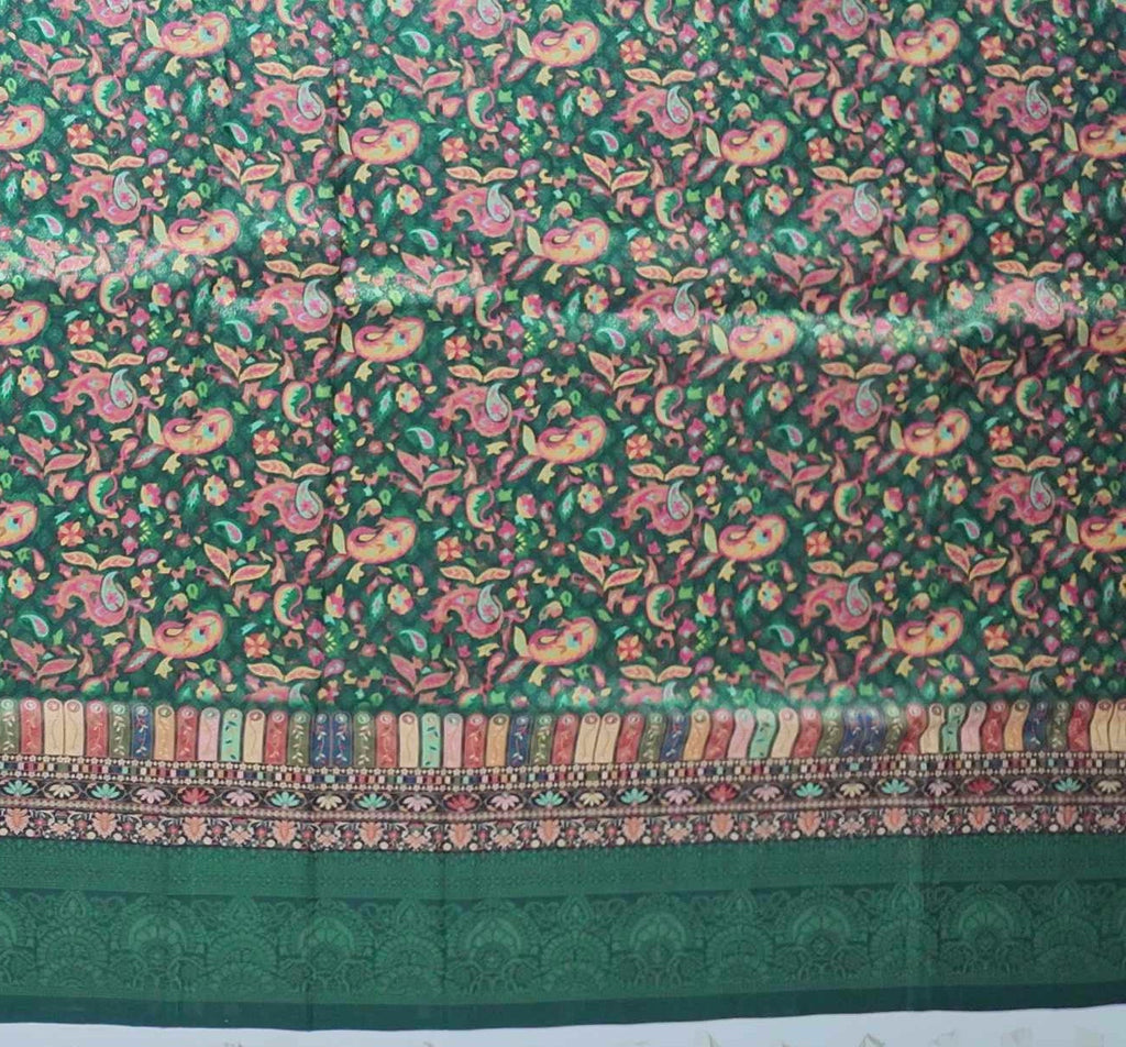 Vibrant Forest Green Saree with Festive Motifs",