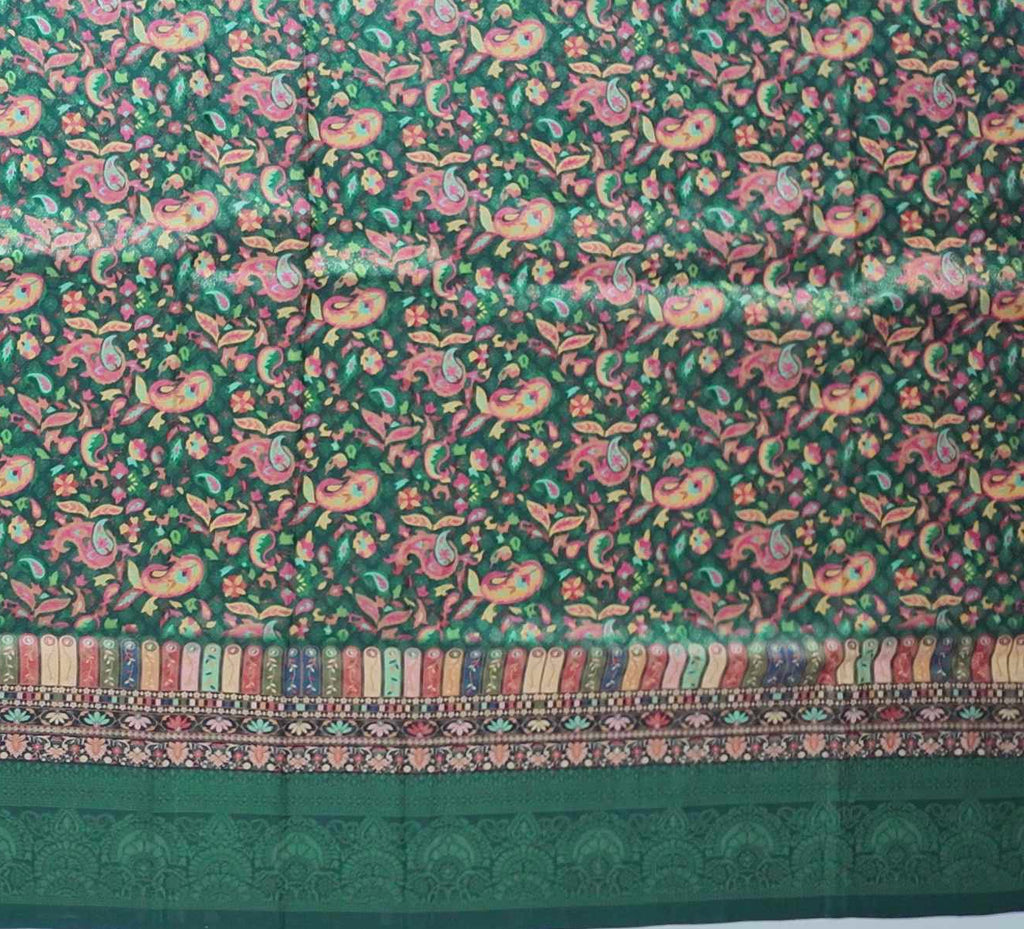 Vibrant Green Symphony: Handcrafted Floral Bliss Saree",