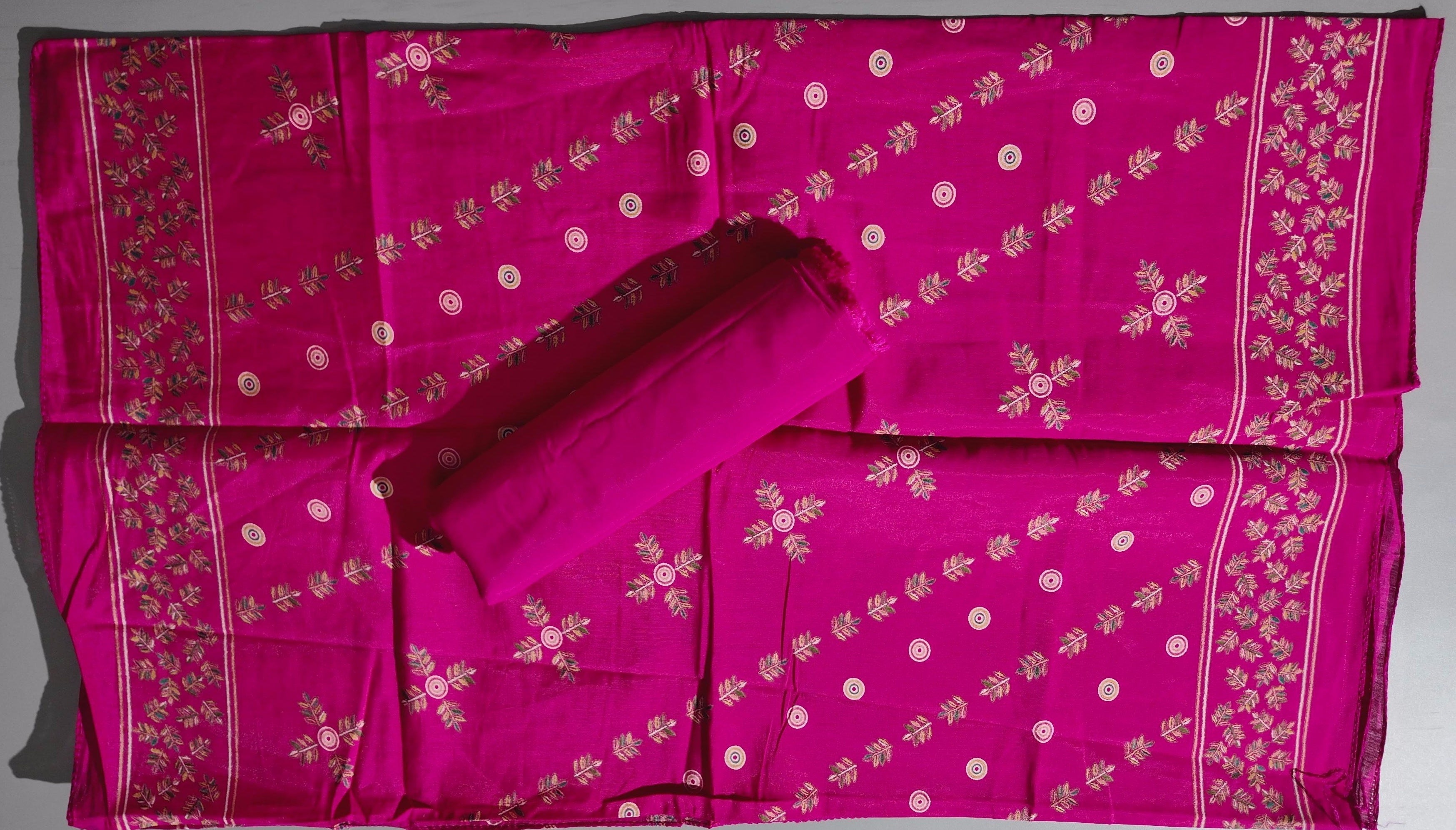 Vibrant Magenta Floral Unstitched Suit with Intricate Embroidery