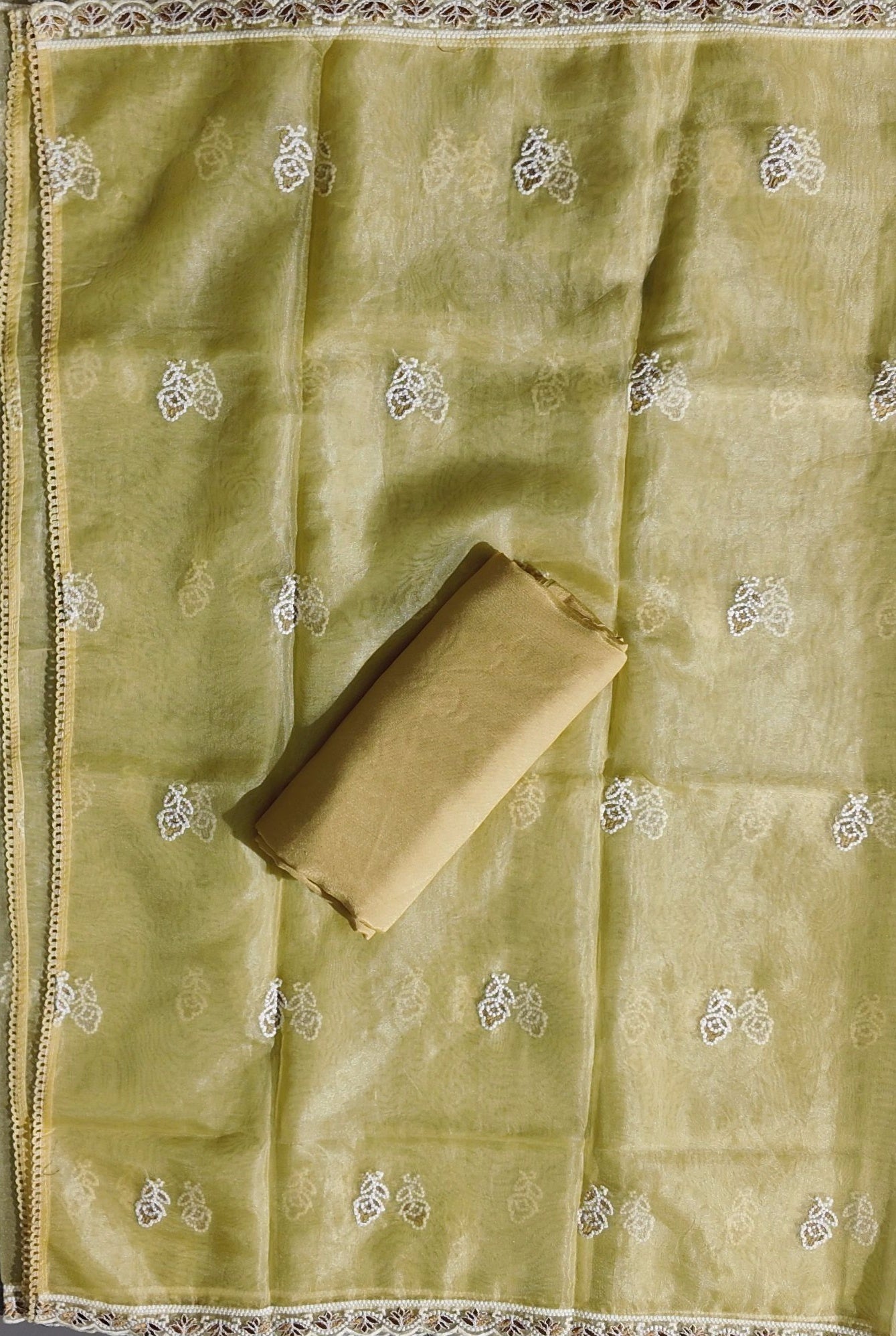 Sunlit Charm: Floral Embroidered Unstitched Suit Set