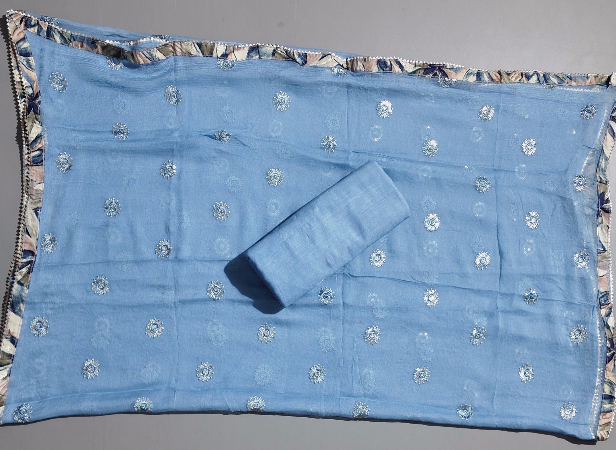 Floral Reverie: Artisanal Unstitched Suit with Intricate Embroidery",