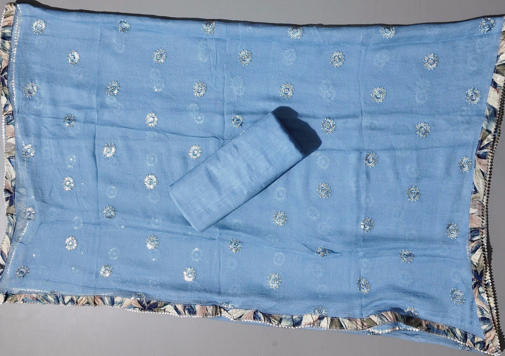 Floral Symphony: Artisanal Unstitched Suit for Festive Celebrations",