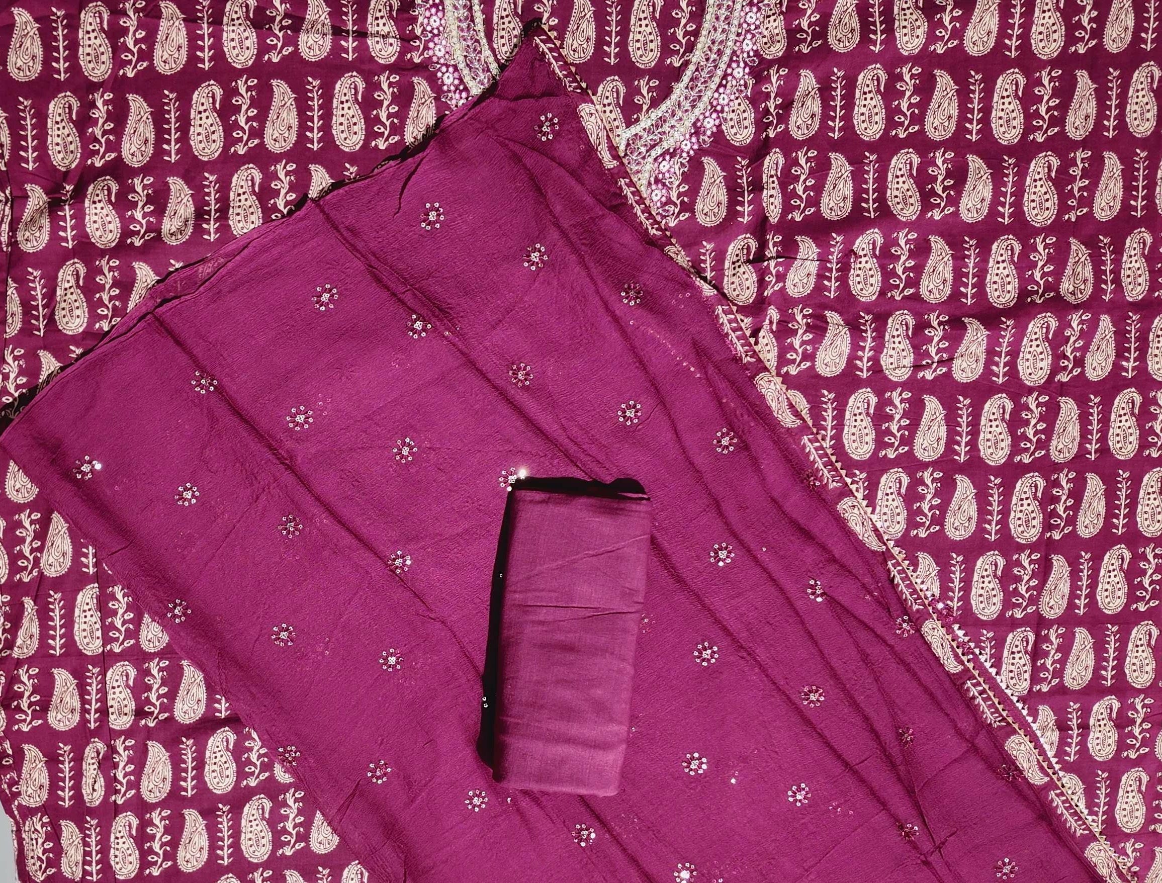 Majestic Maroon Paisley Unstitched Suit for Festive Glamour",