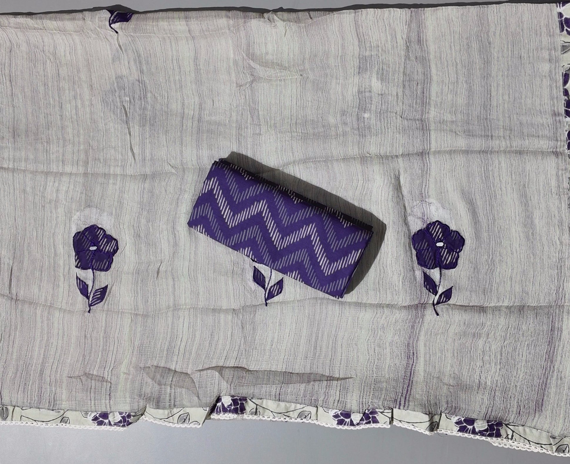 Chic Violet Waves: Unstitched Comfort Suit Set