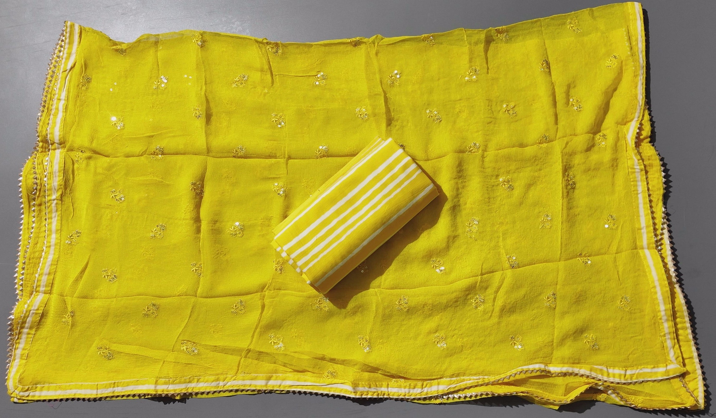 Lemon Blossom Unstitched Suit: Vibrant Floral Delight