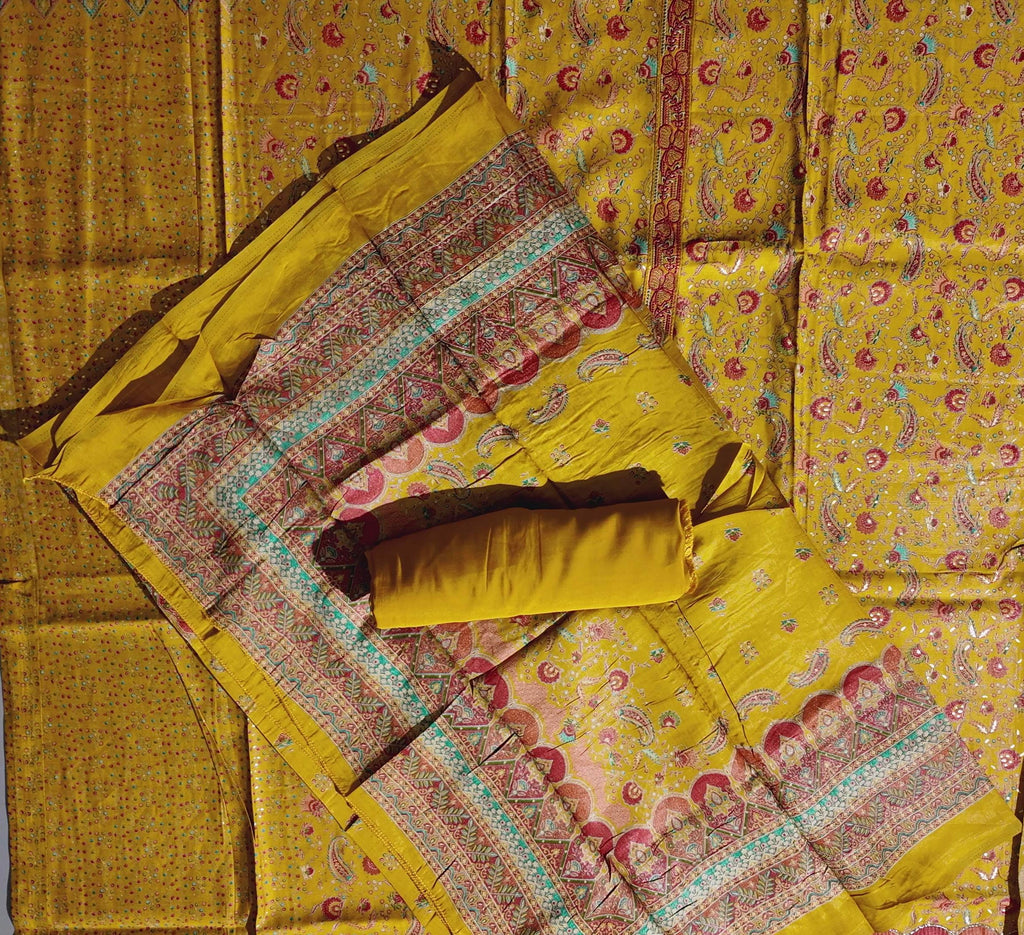 Sun-Kissed Yellow Unstitched Suit: A Canvas of Tradition",