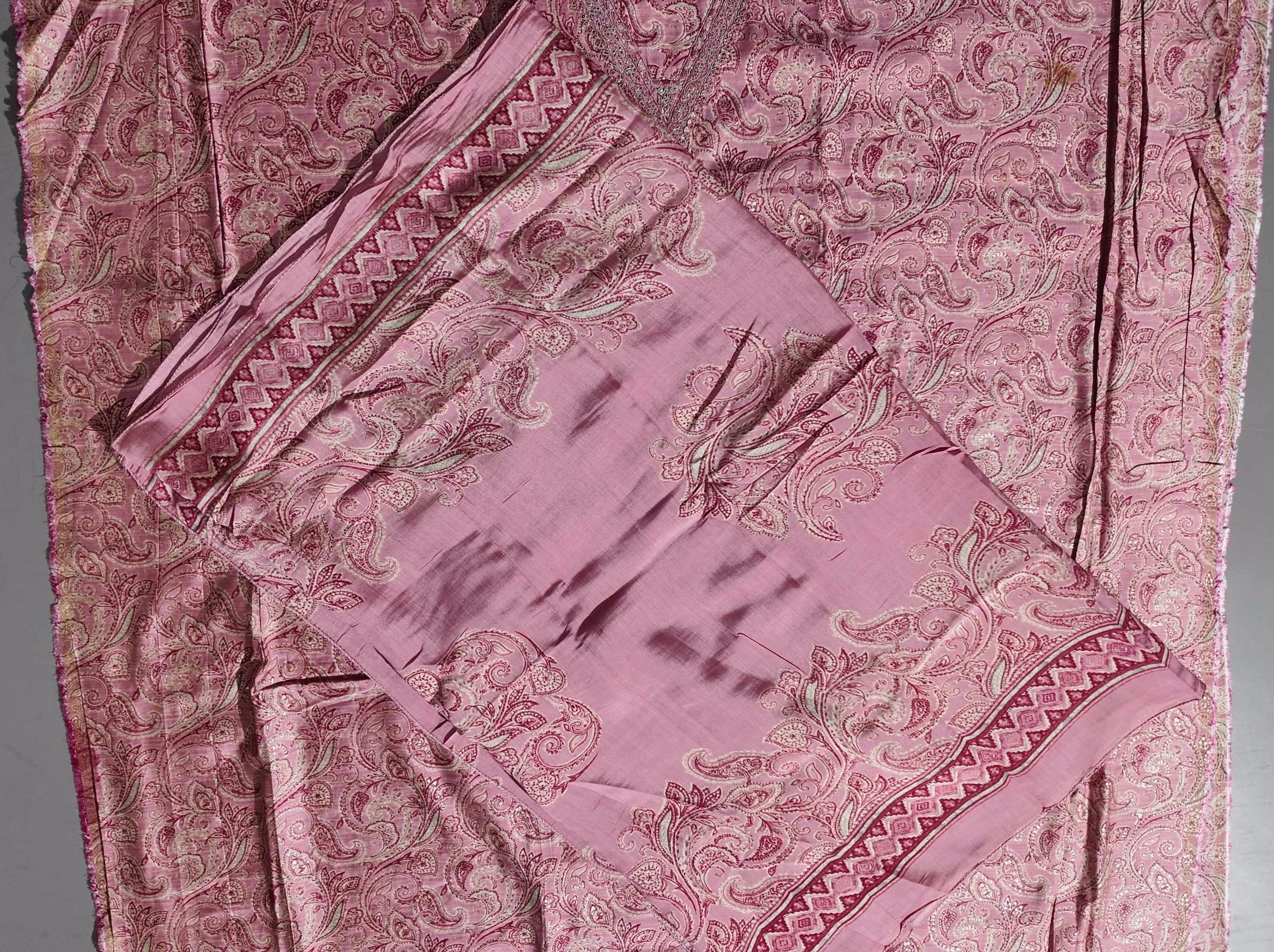 Blossom Allure: Pink Paisley Unstitched Suit