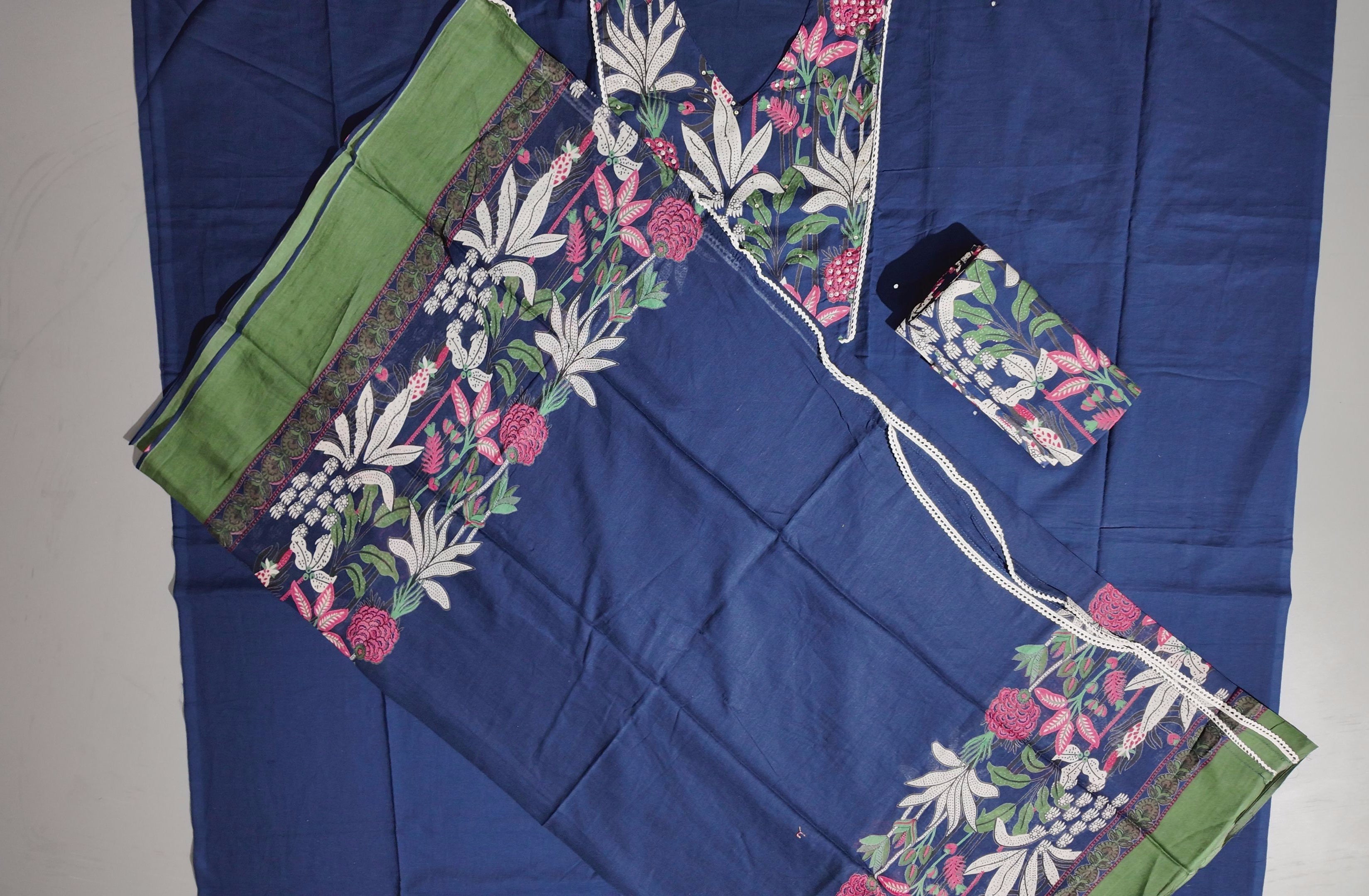 Botanical Bliss: Unstitched Comfort in Deep Blue",