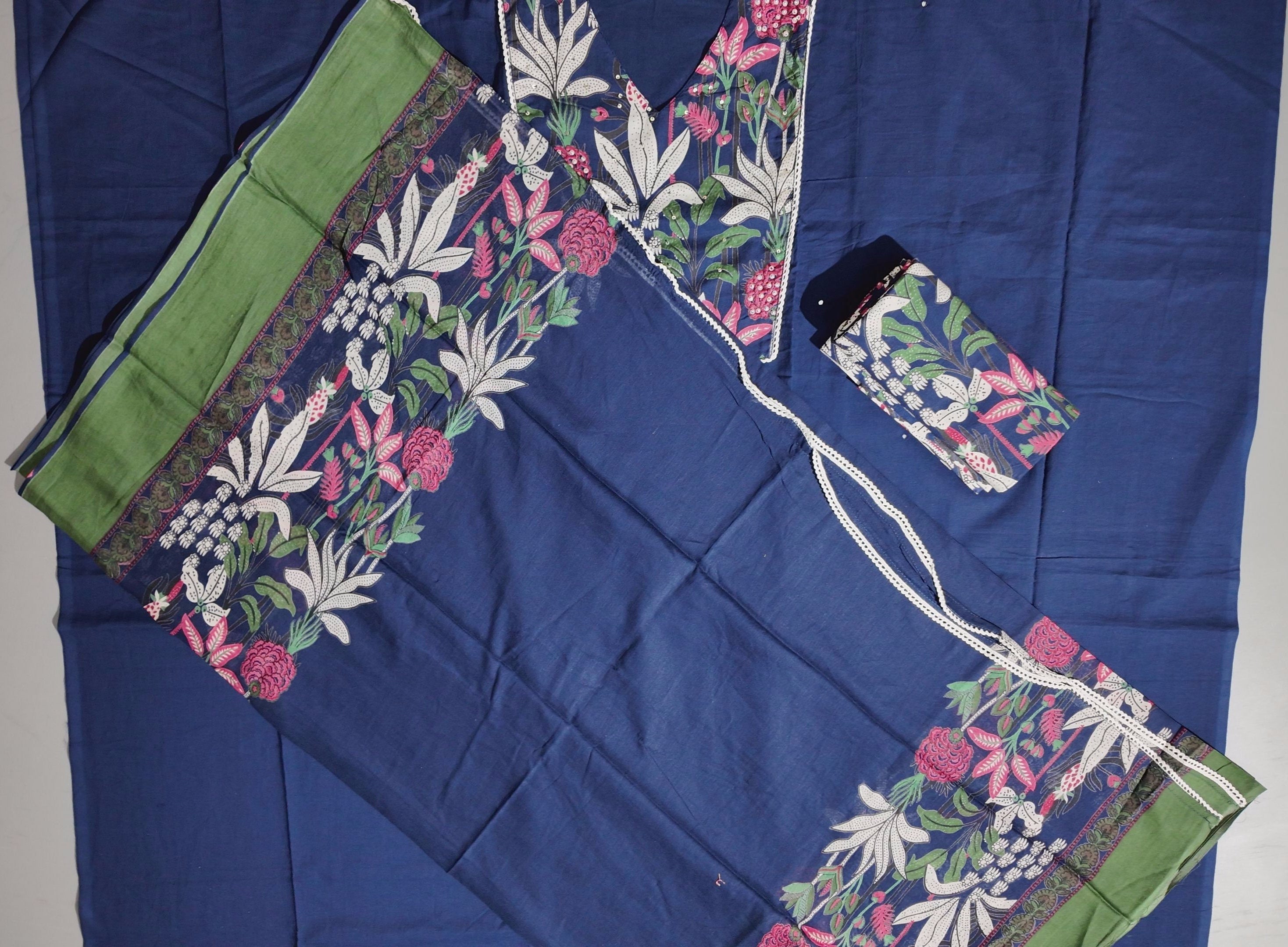 Botanical Bliss: Artisanal Unstitched Suit in Midnight Navy