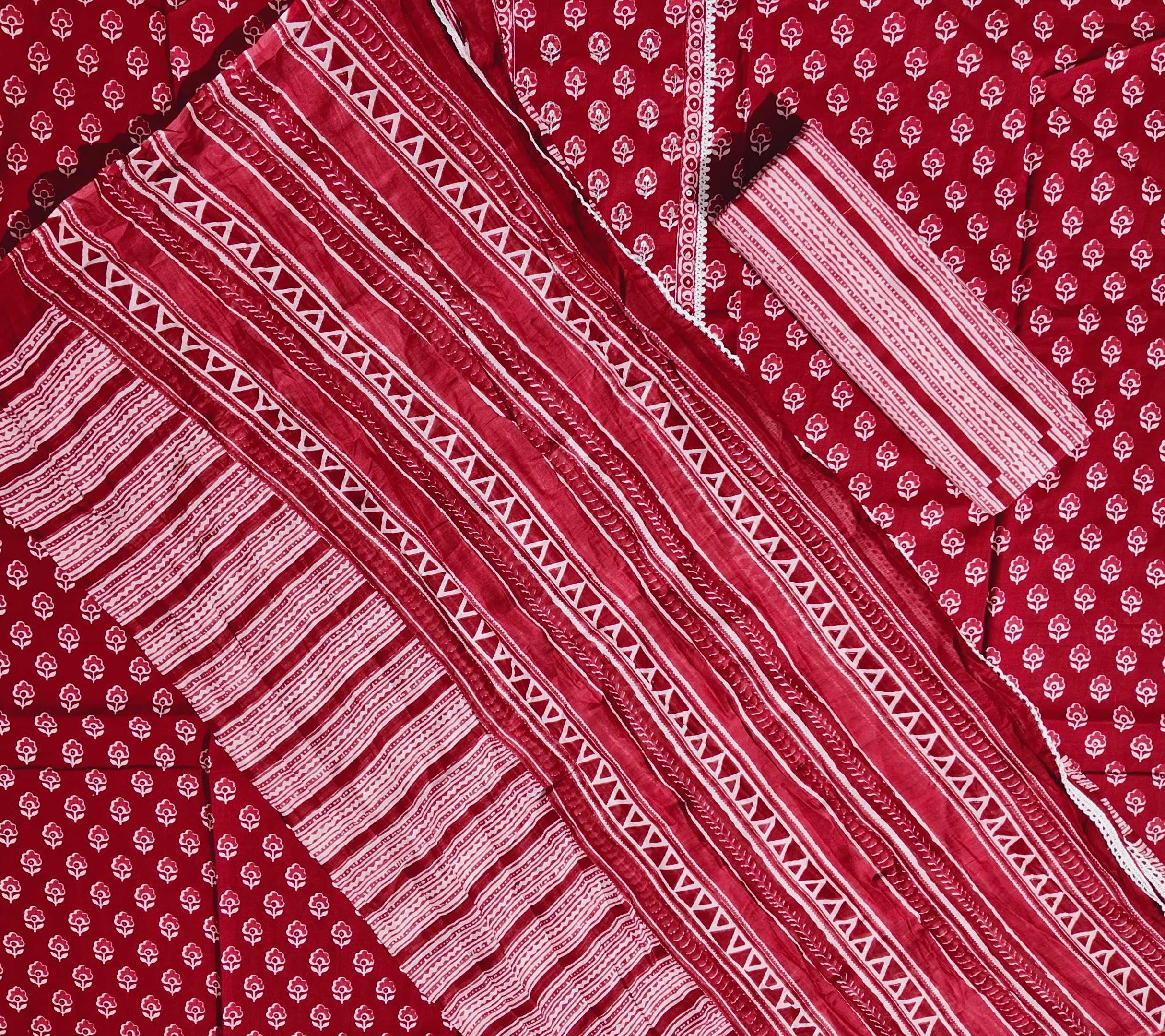 Crimson Blossom Unstitched Suit with Intricate Craftsmanship