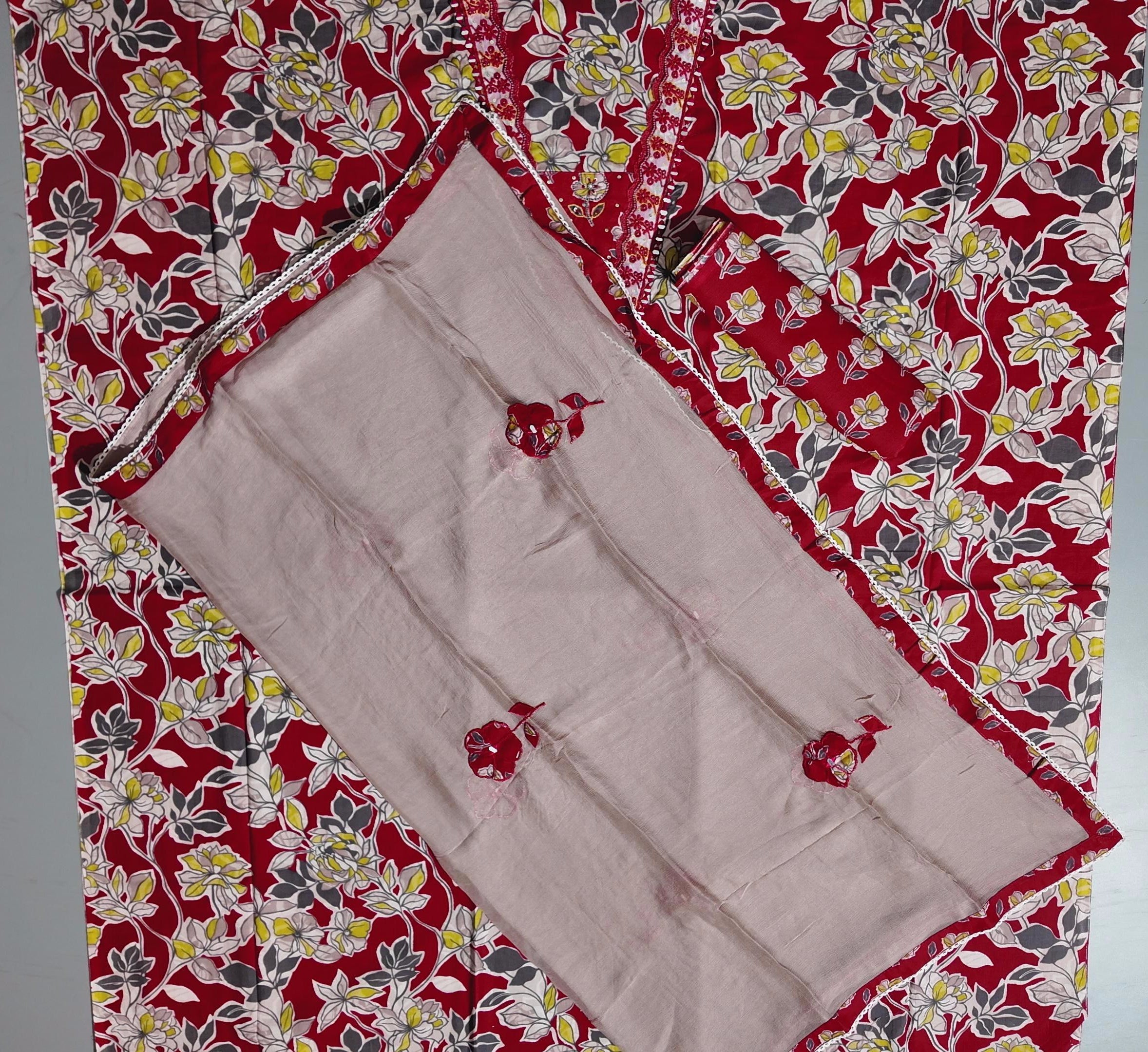 Vibrant Floral Bliss: Comfort Unstitched Suit Set
