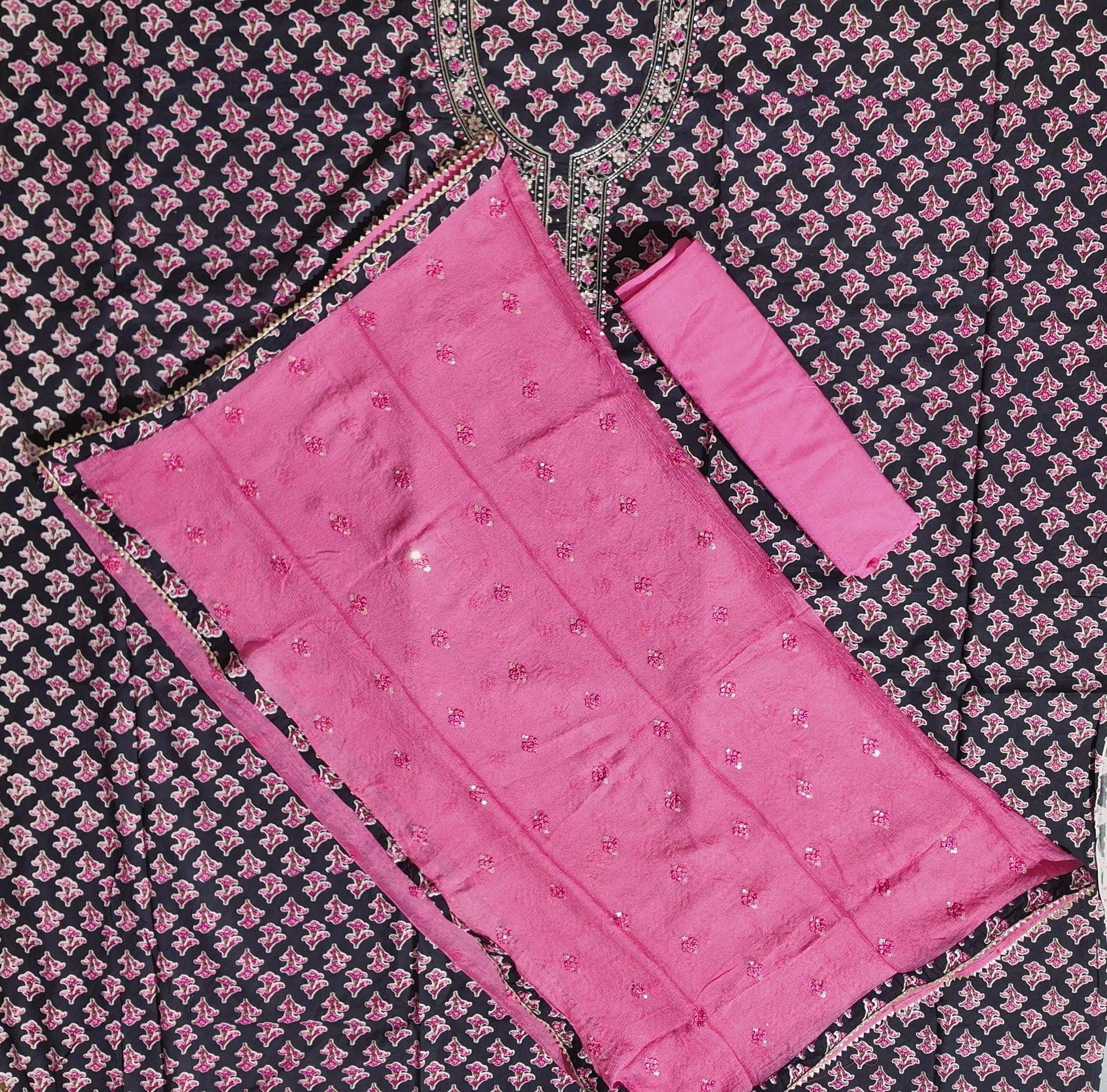 Midnight Bloom Unstitched Suit with Intricate Embroidery