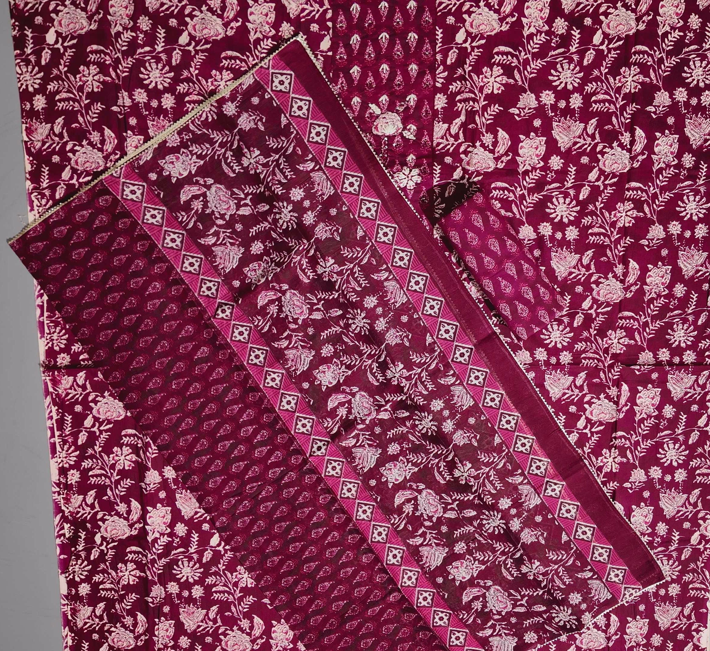 Rich Maroon Flora Tapestry Unstitched Suit Set