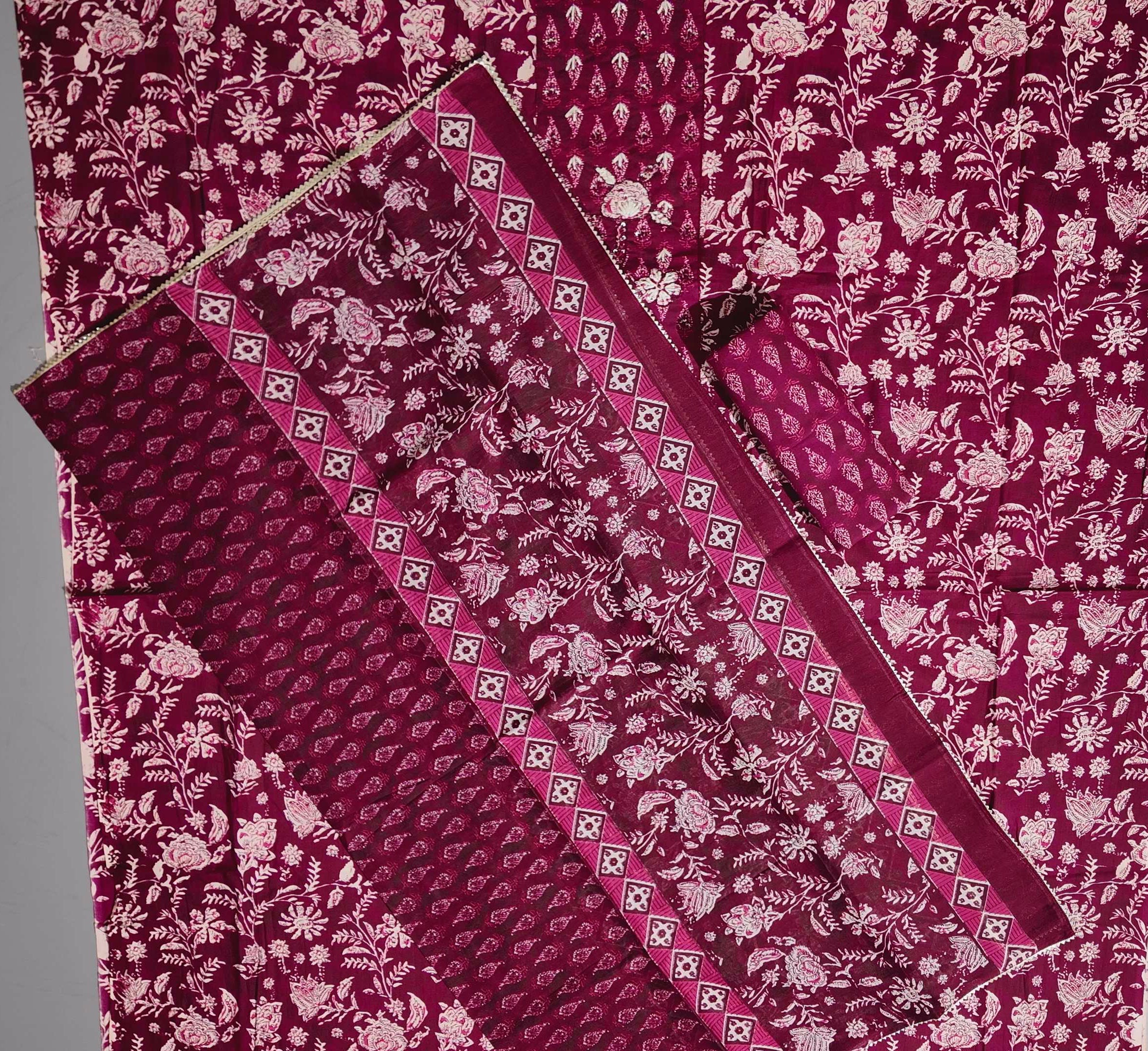 Majestic Magenta Unstitched Suit: Timeless Floral Glamour",