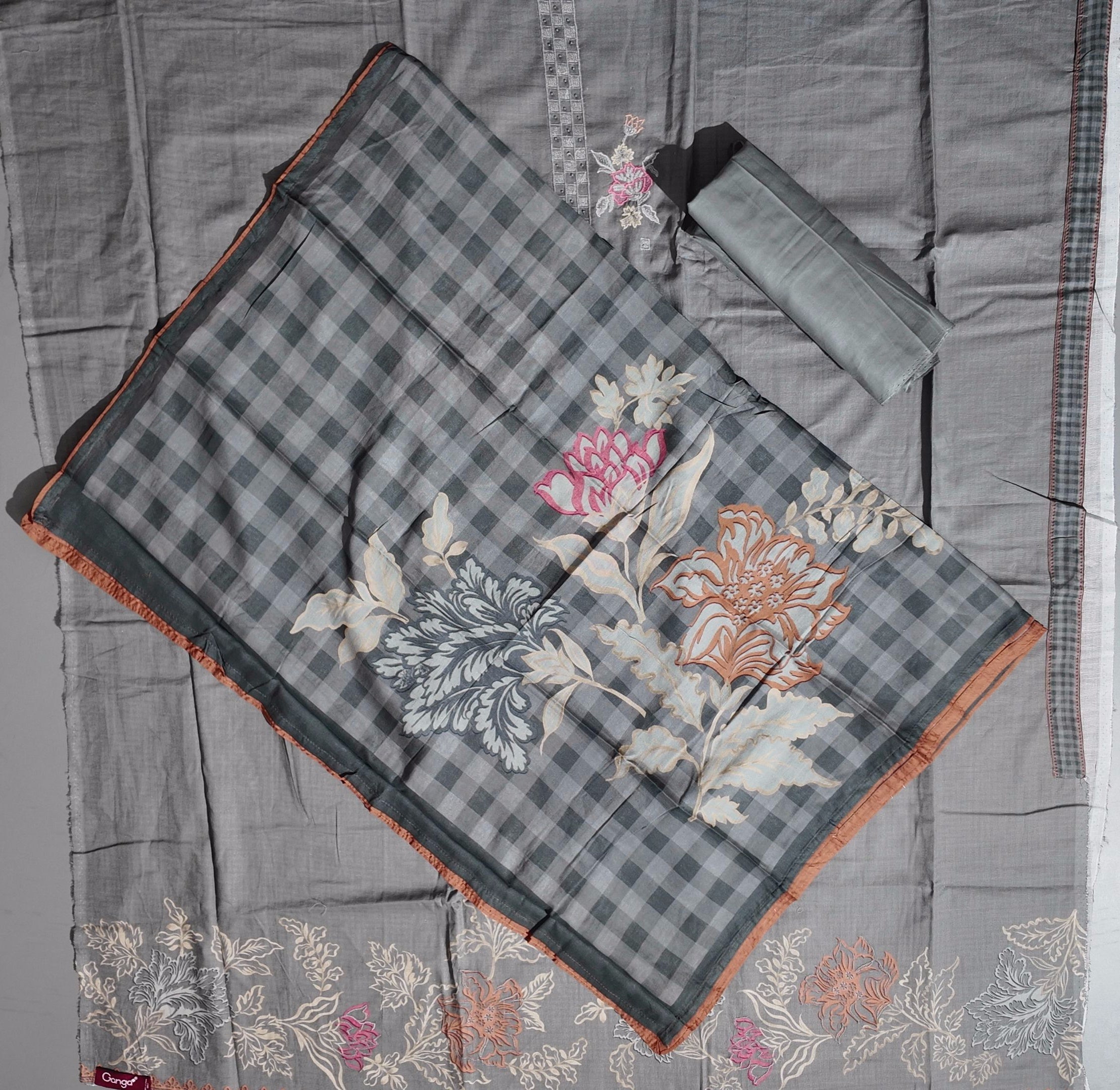 Charcoal Blossom: Artisanal Unstitched Suit Fabric",