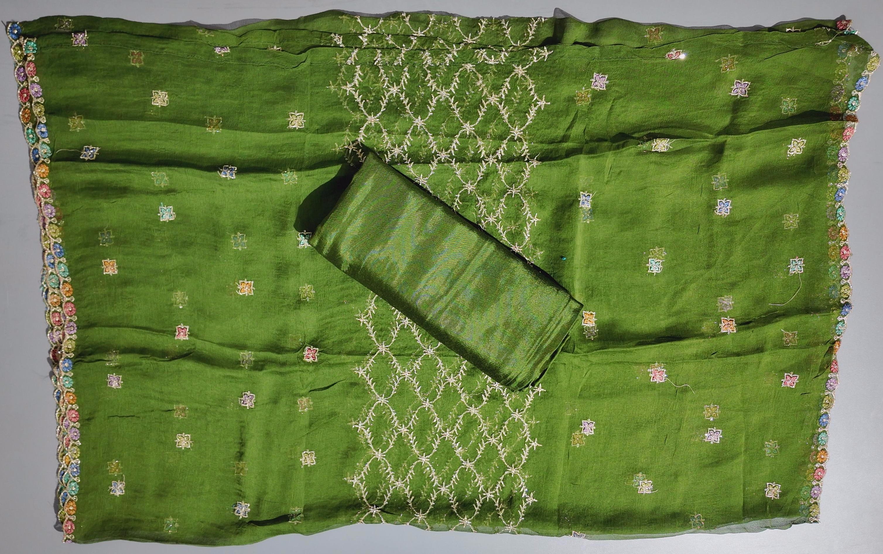 Verdant Elegance: Handcrafted Floral Unstitched Suit Set",