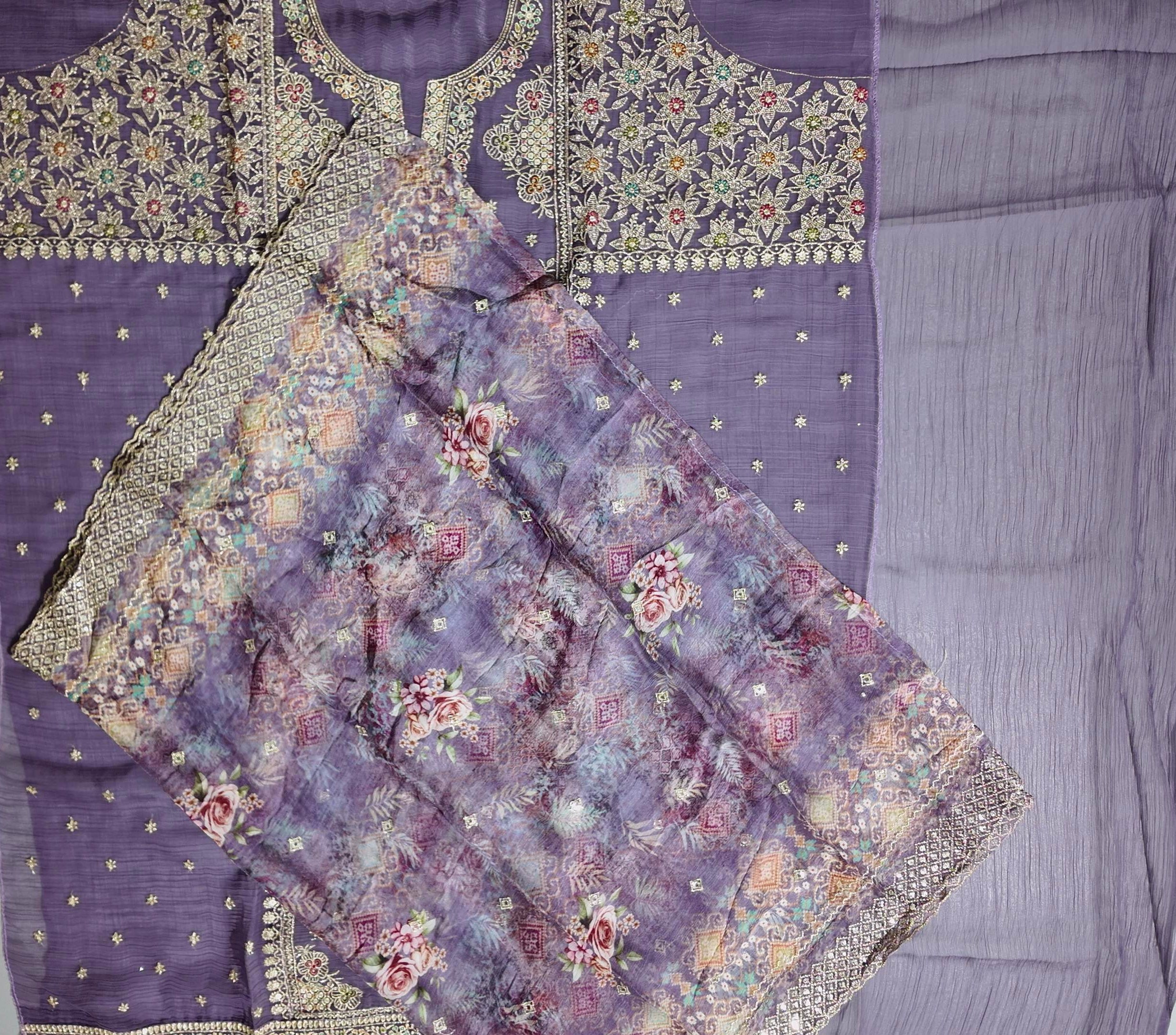 Regal Plum Embroidered Unstitched Suit with Floral Intricacies",