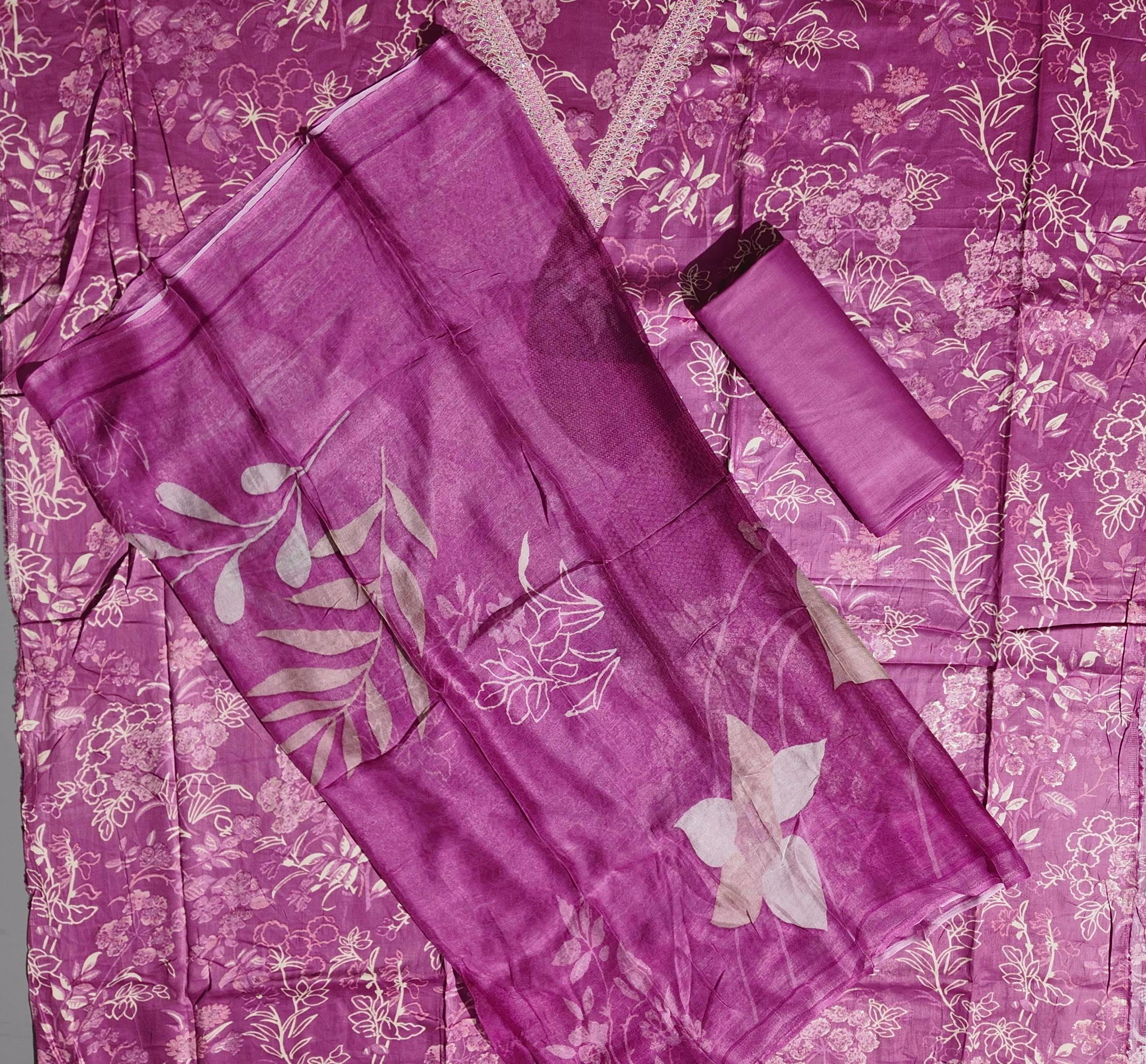 Floral Fuchsia Fantasy: Unstitched Suit Canvas",