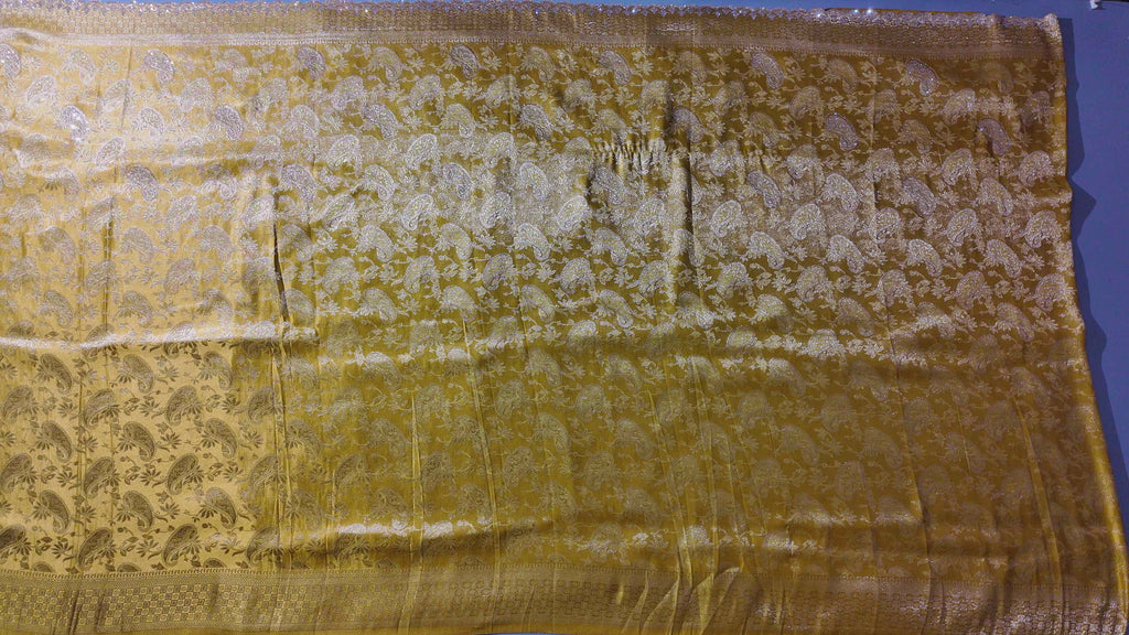 Regal Golden Paisley Unstitched Suit for Festive Elegance",