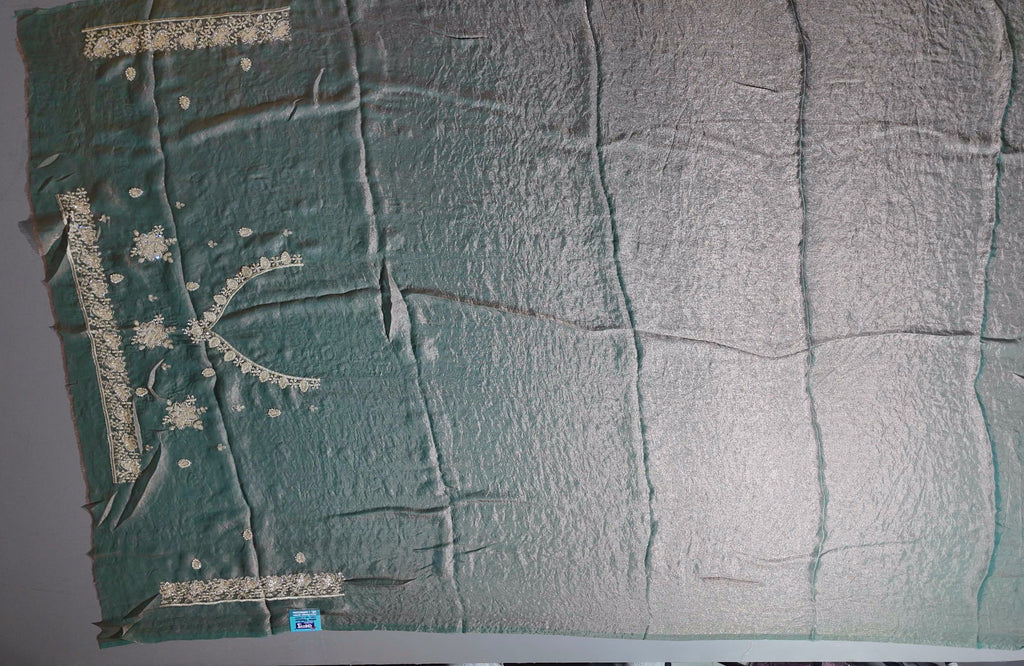 Opulent Green Saree with Exquisite Gold Embroidery",