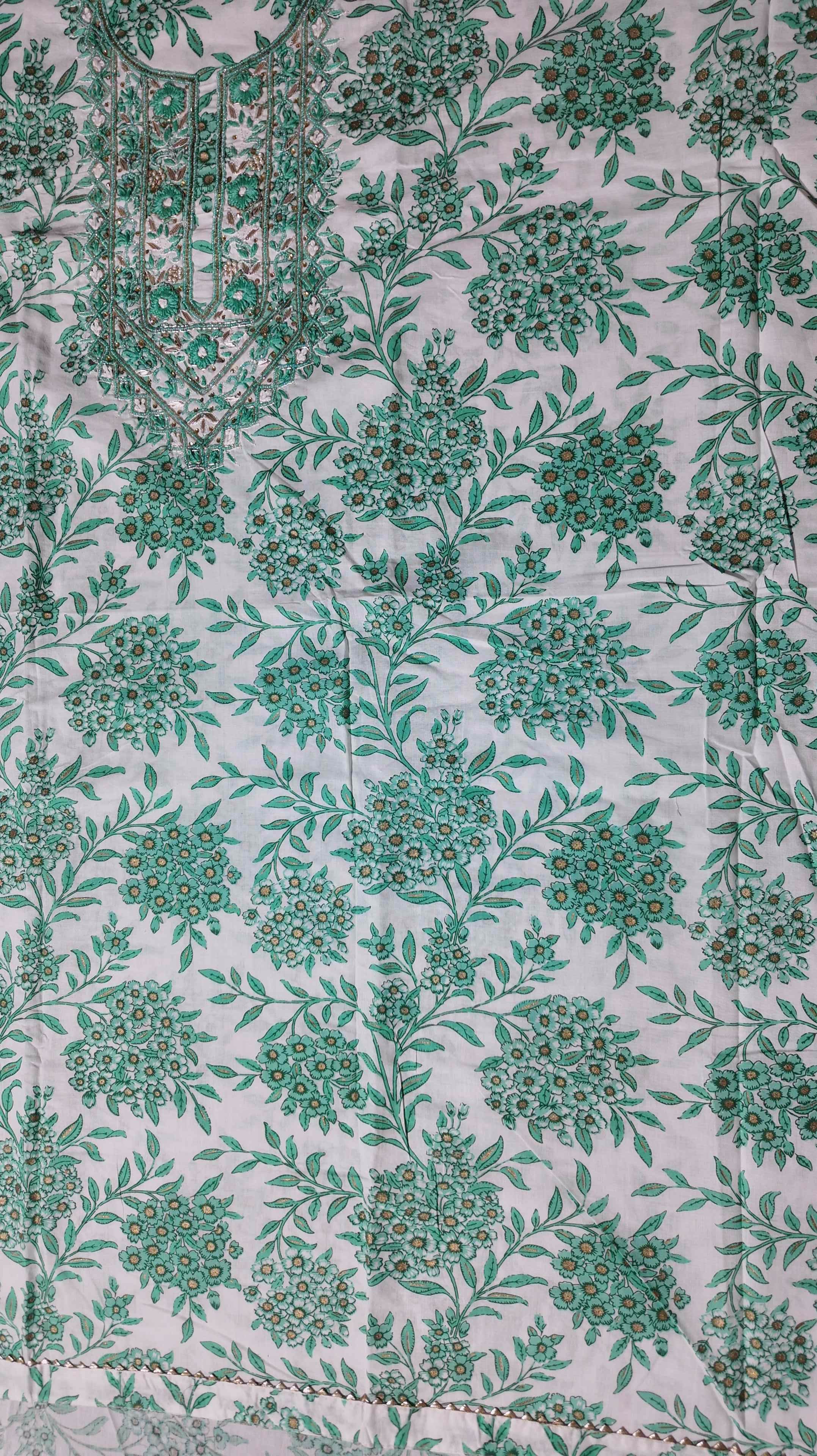 Floral Serenity Unstitched Suit: Effortless Grace in Green