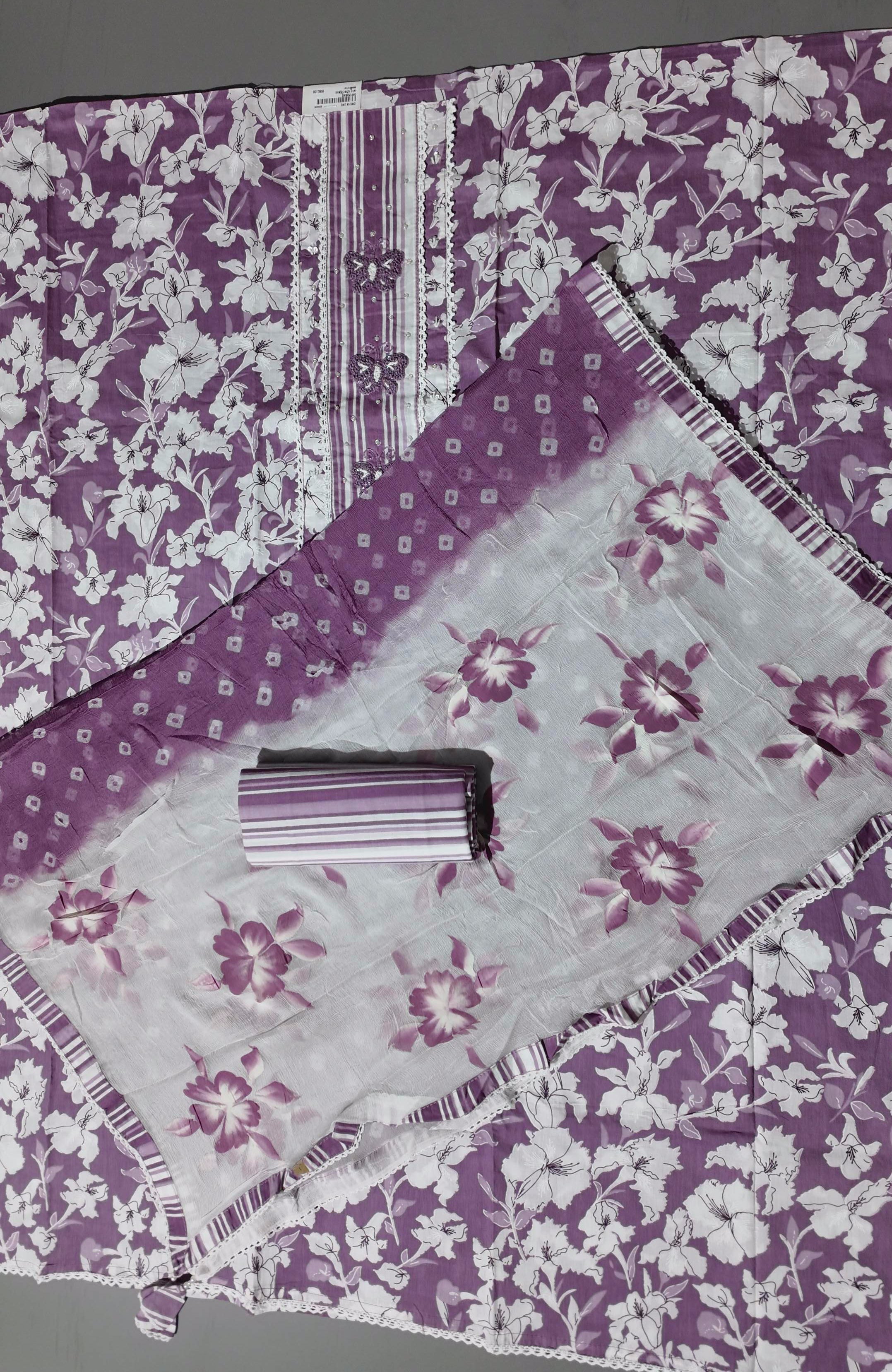 Vibrant Lavender Floral Unstitched Suit Set – Pure Comfort