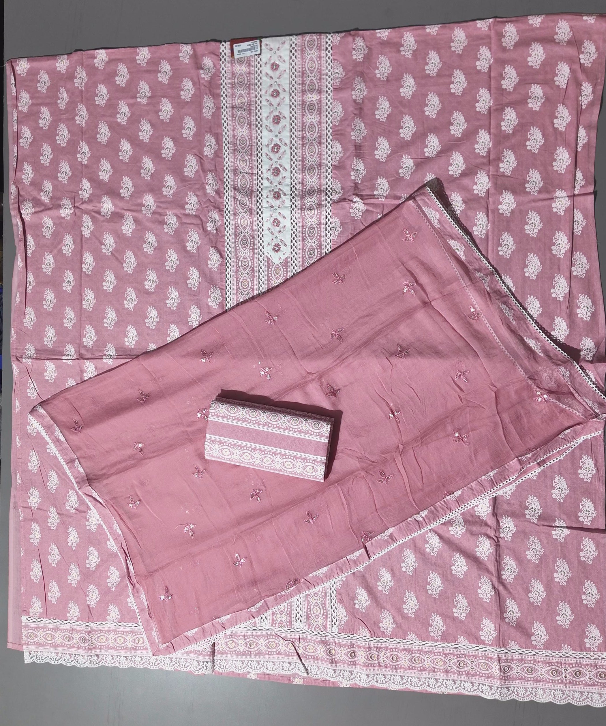 Chic Blossom Pink Unstitched Suit - Embroidered Elegance