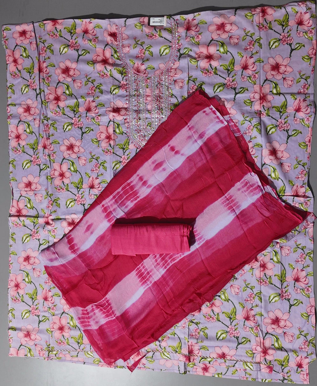Lilac Blossom Delight: Unstitched Floral Suit Ensemble