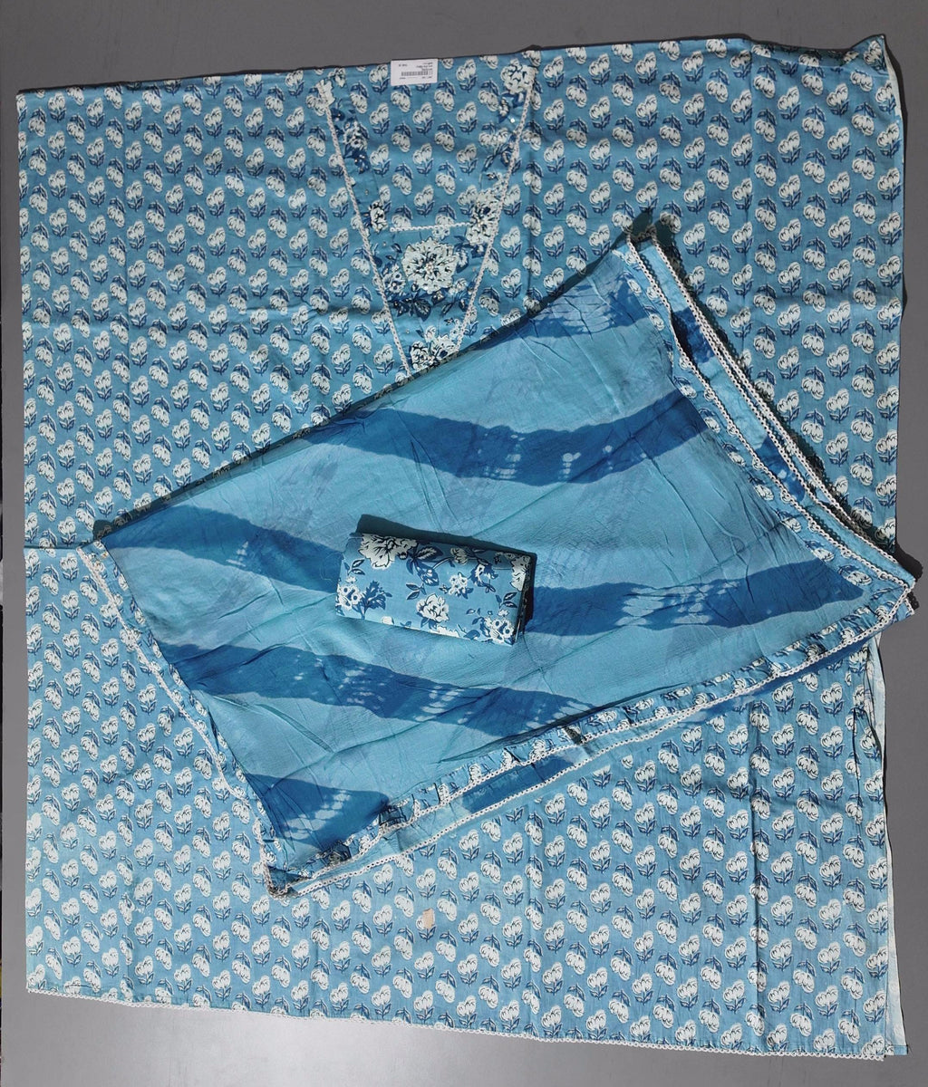 Azure Blossom Unstitched Suit: Your Canvas for Elegance