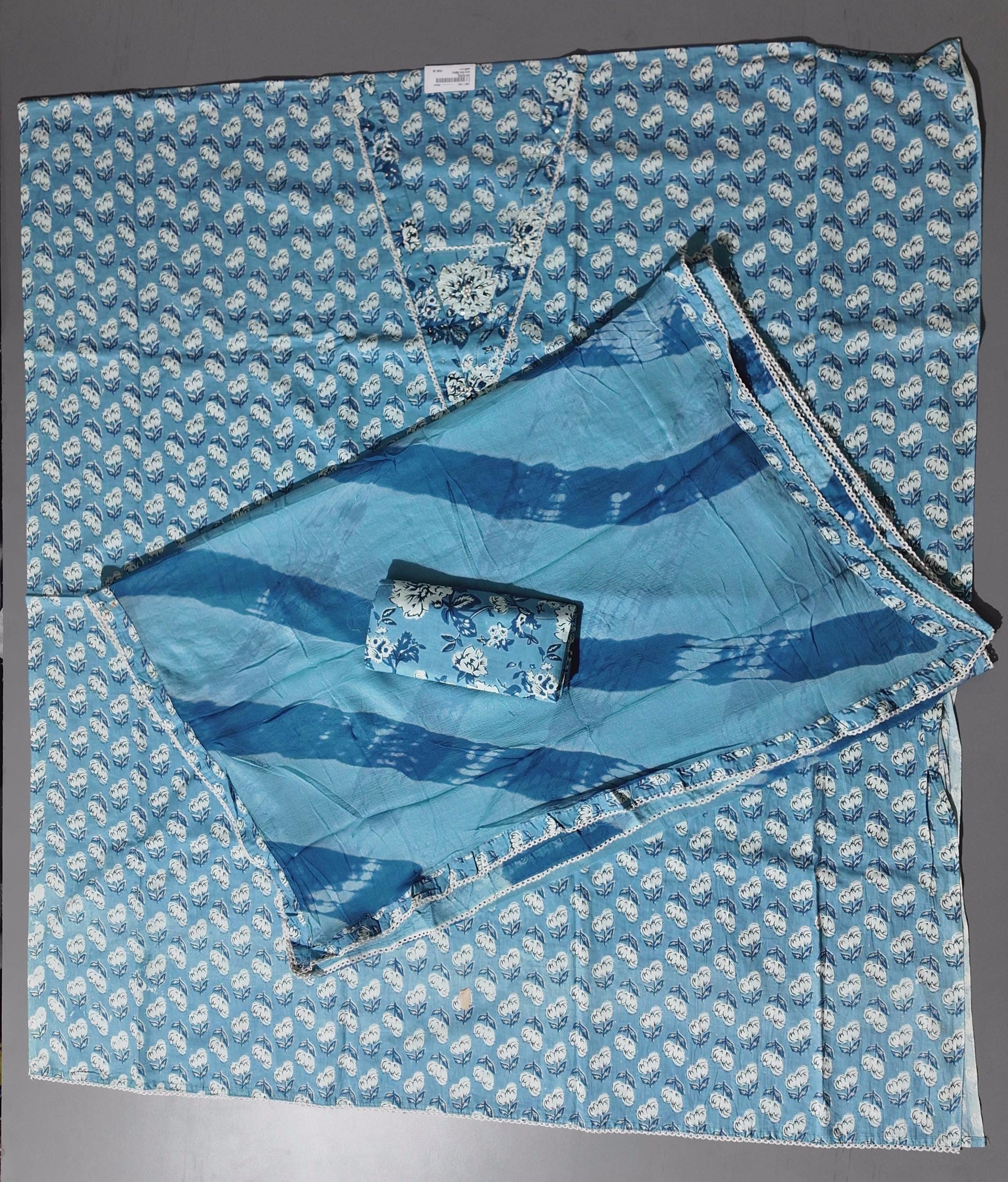 Azure Blossom Unstitched Suit: Your Canvas for Elegance