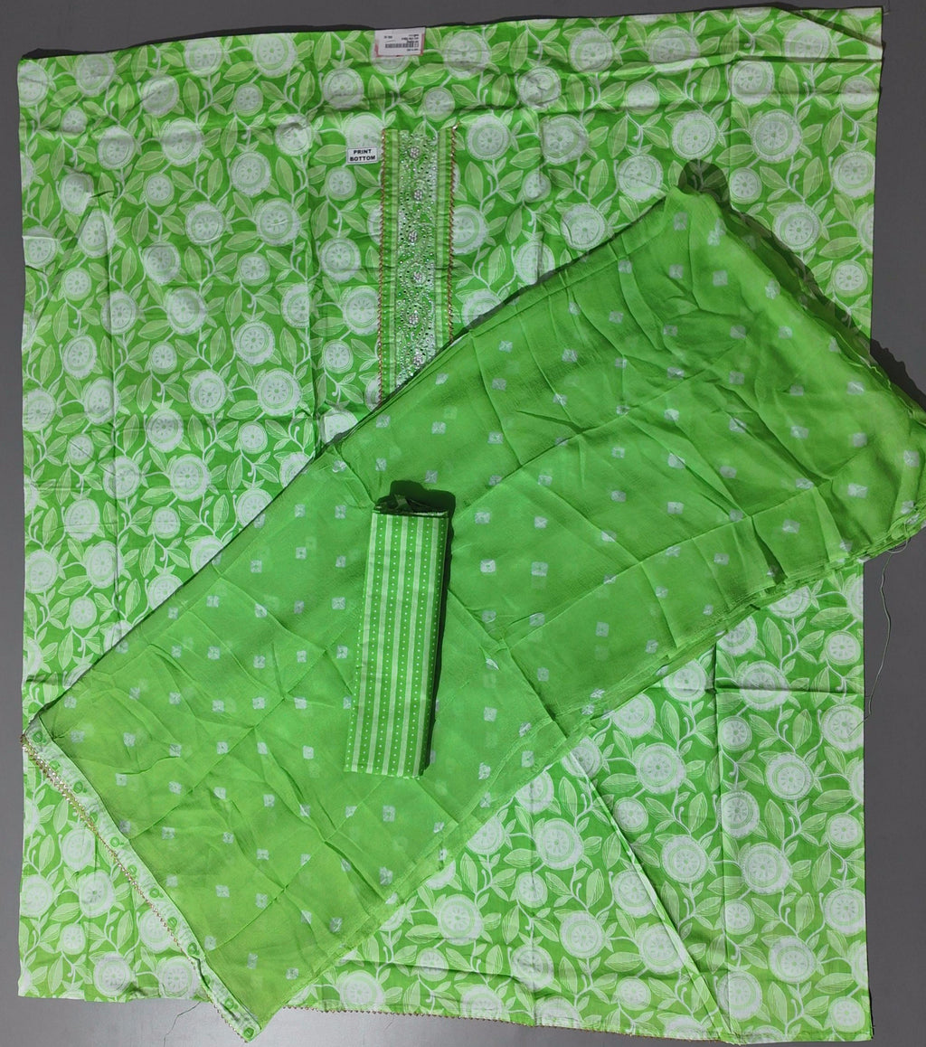 Vibrant Green Botanical Unstitched Suit with Intricate Embroidery