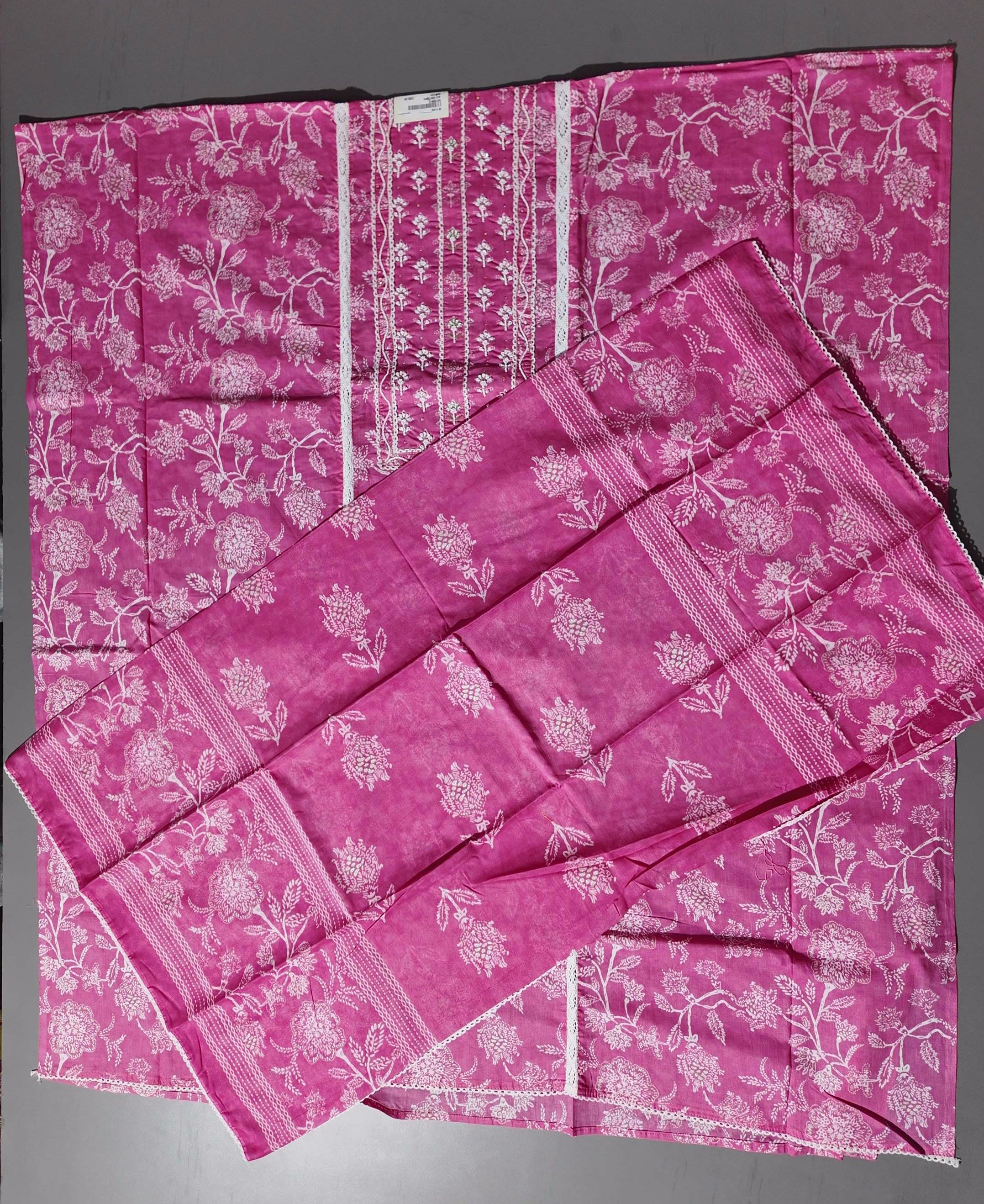 Charmingly Chic: Fuchsia & White Embroidered Unstitched Suit