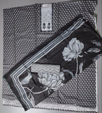 Monochrome Majestic: Unstitched Ensemble with Intricate Floral Designs