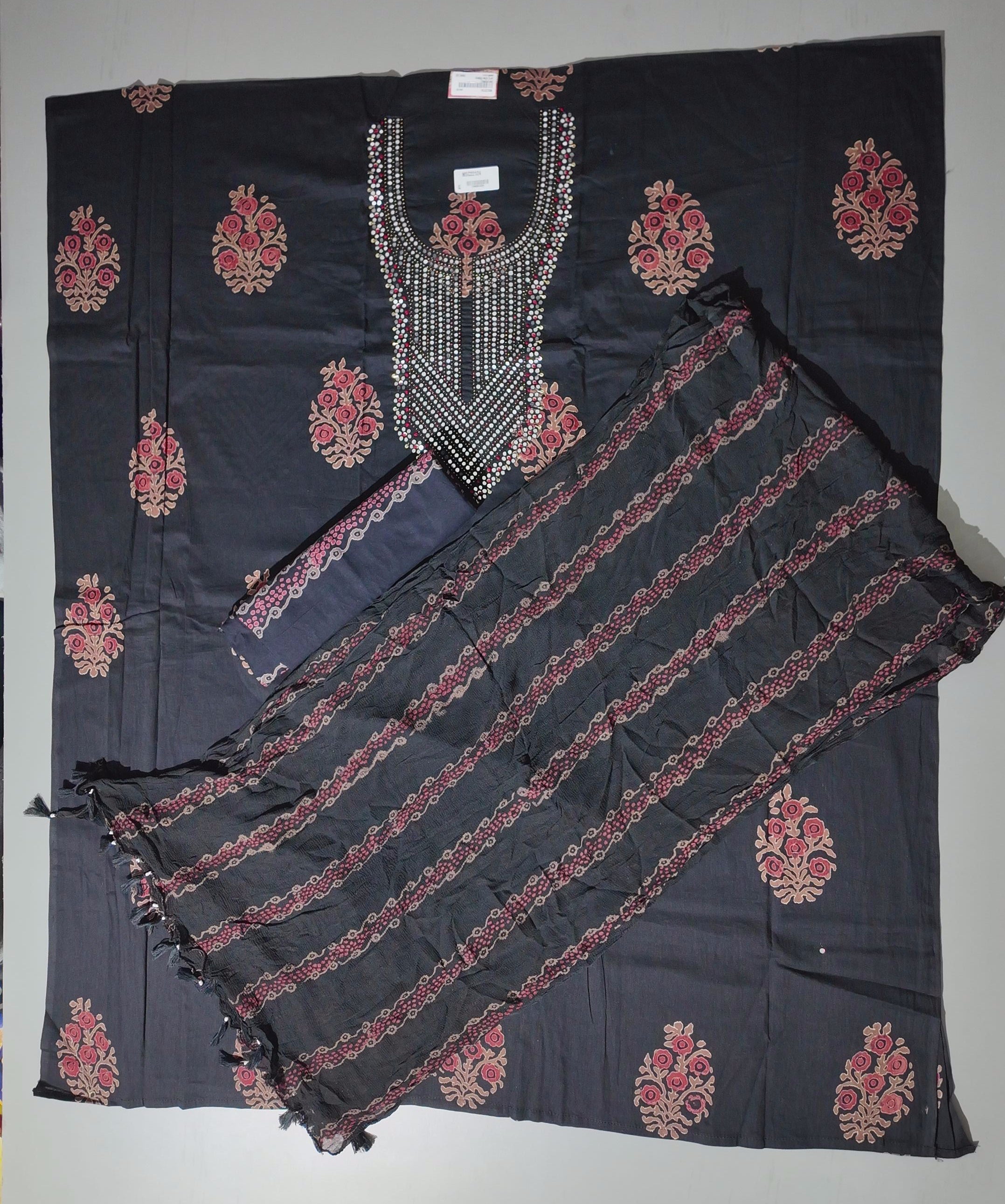 Festive Charisma: Unstitched Black Floral Splendor