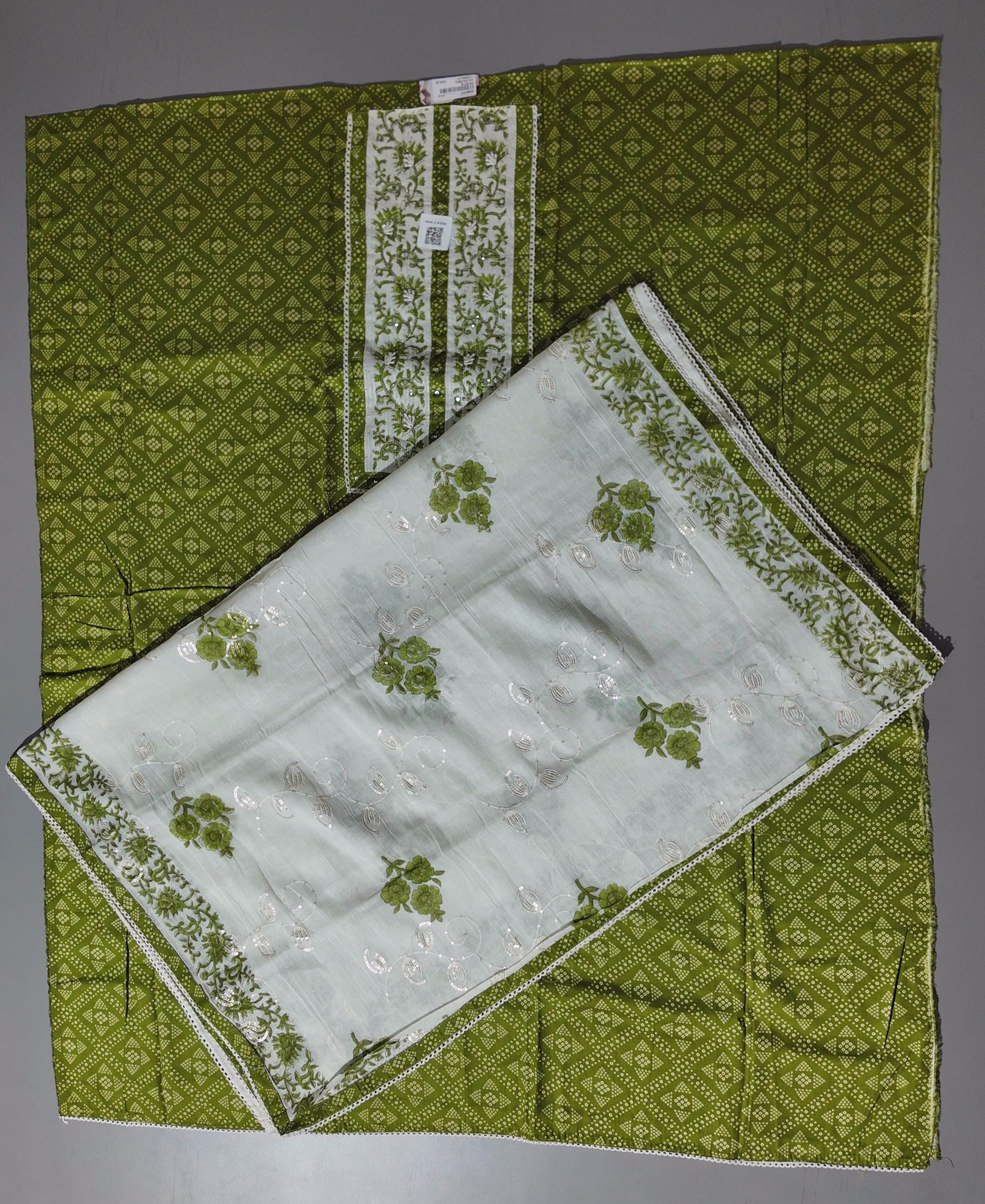 Chic Lime Green Floral Unstitched Suit Set