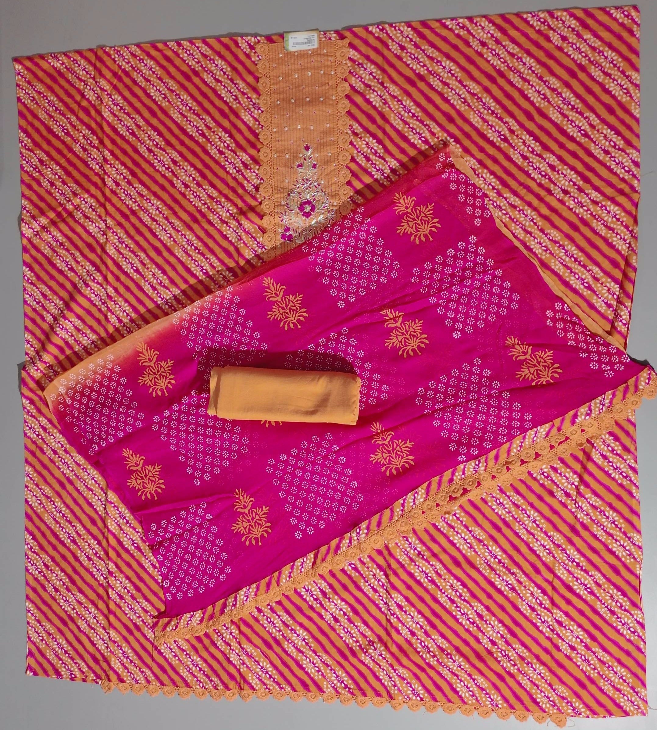 Vibrant Tangerine & Magenta Unstitched Suit with Intricate Embroidery
