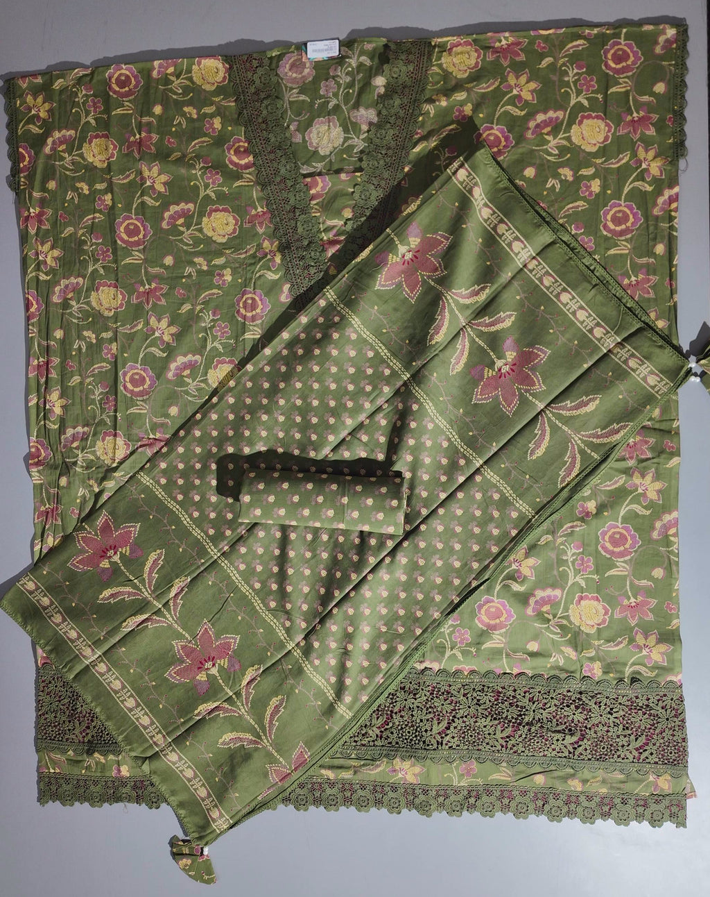 Enchanted Blossom Unstitched Suit: Vibrant Green Elegance