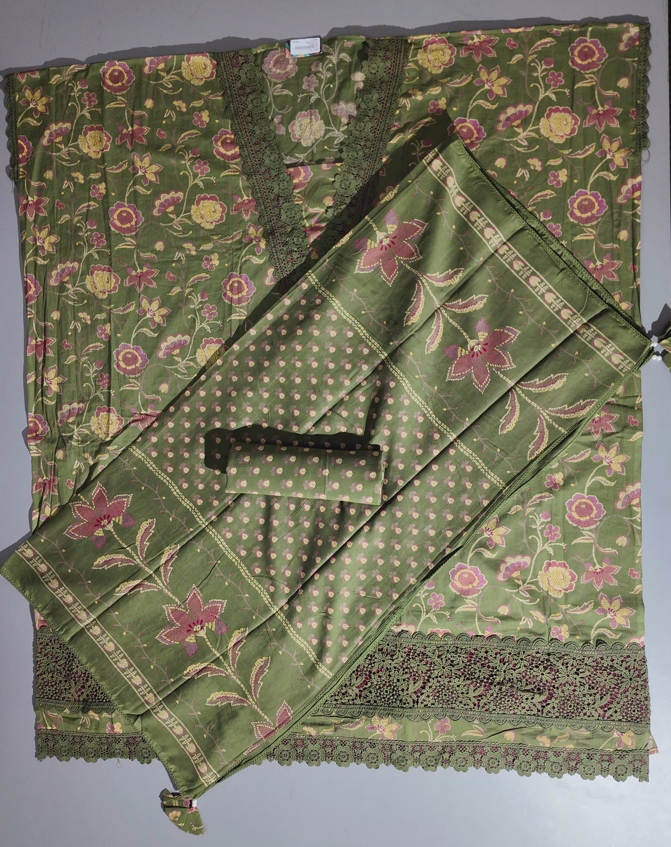 Enchanted Blossom Unstitched Suit: Vibrant Green Elegance