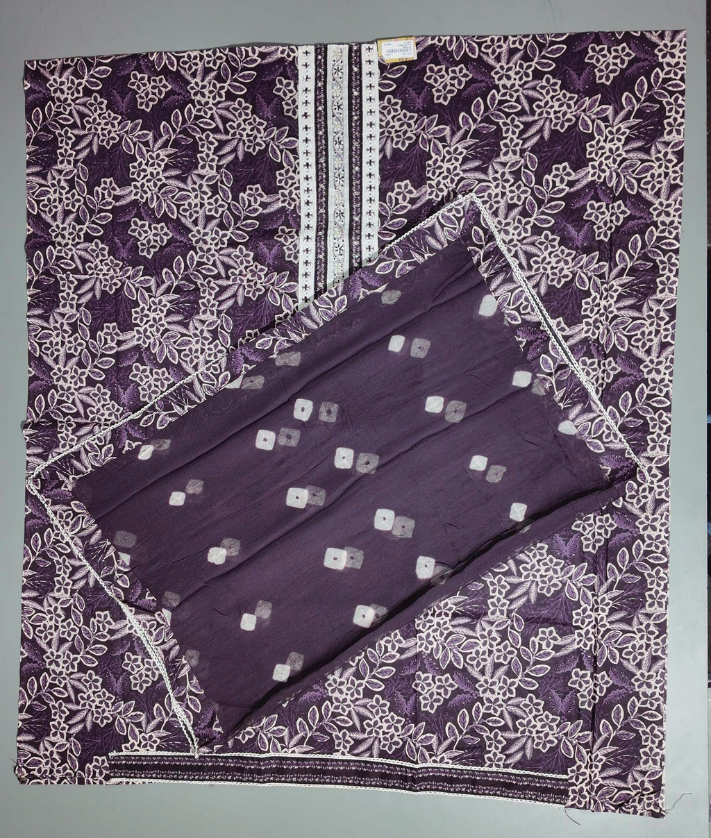 Lavender Bloom: Exquisite Embroidered Unstitched Suit