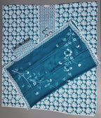 Azure Blossom Unstitched Suit: Artistry in Blue and White