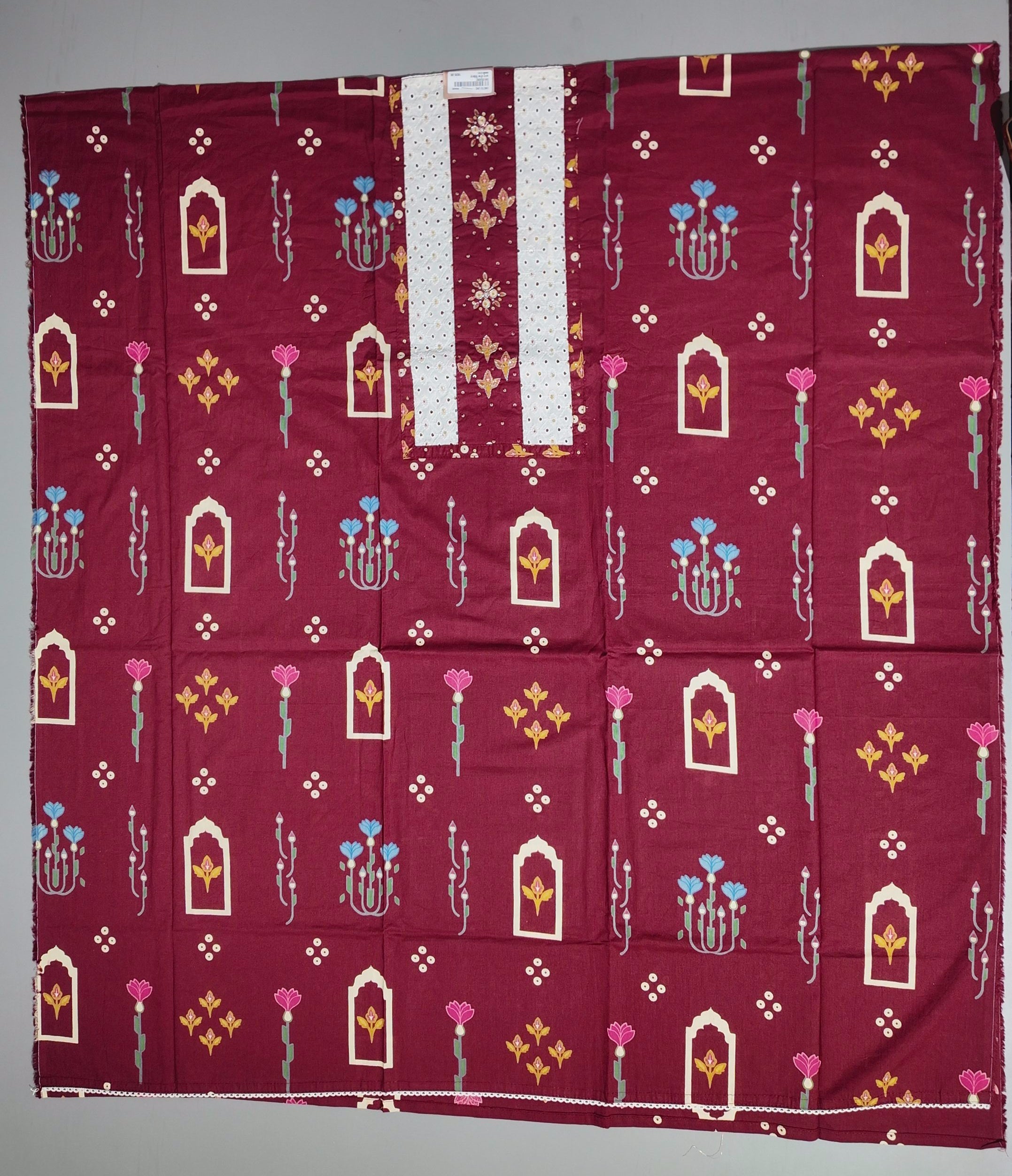 Regal Maroon & Ivory Unstitched Suit with Intricate Embroidery