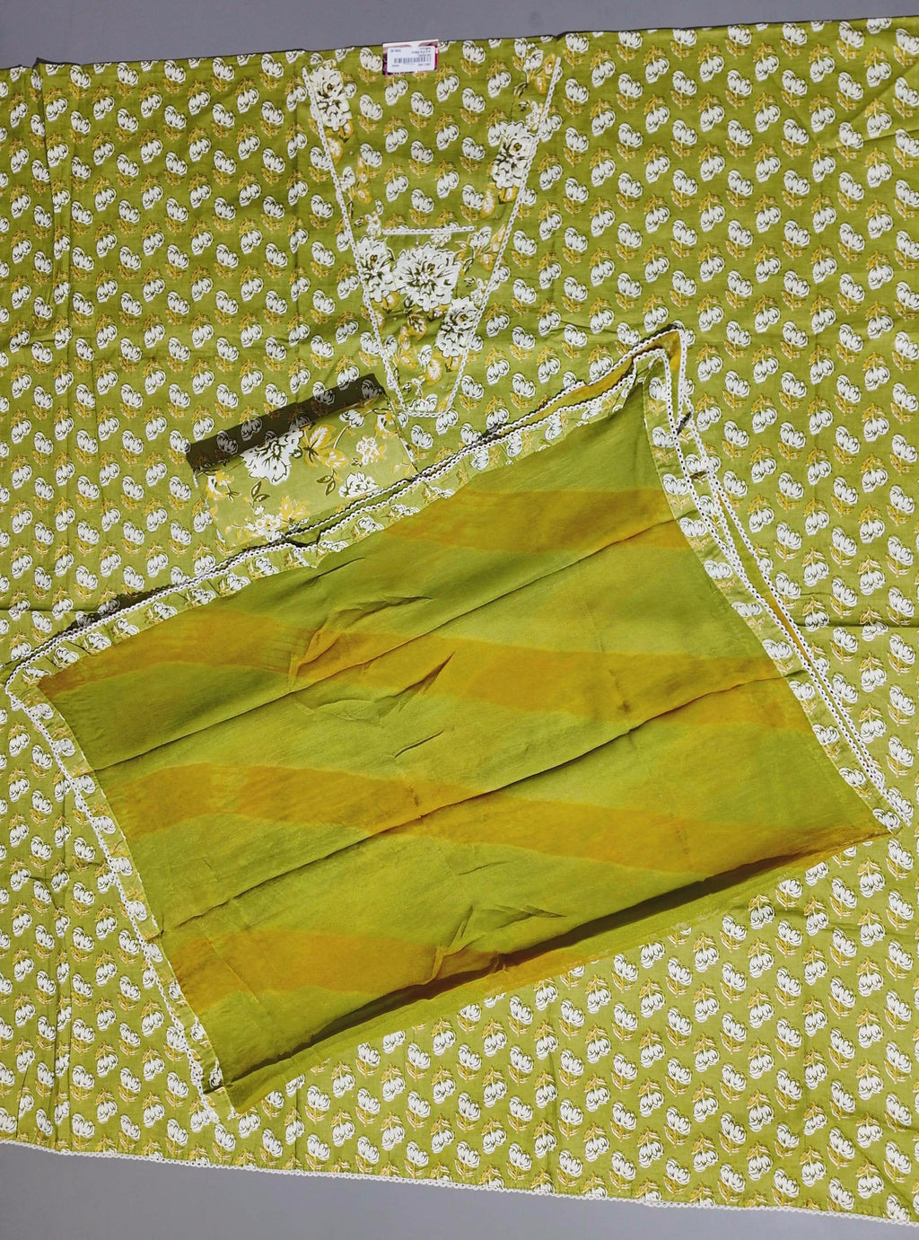 Charming Floral Delight Unstitched Suit in Vibrant Olive