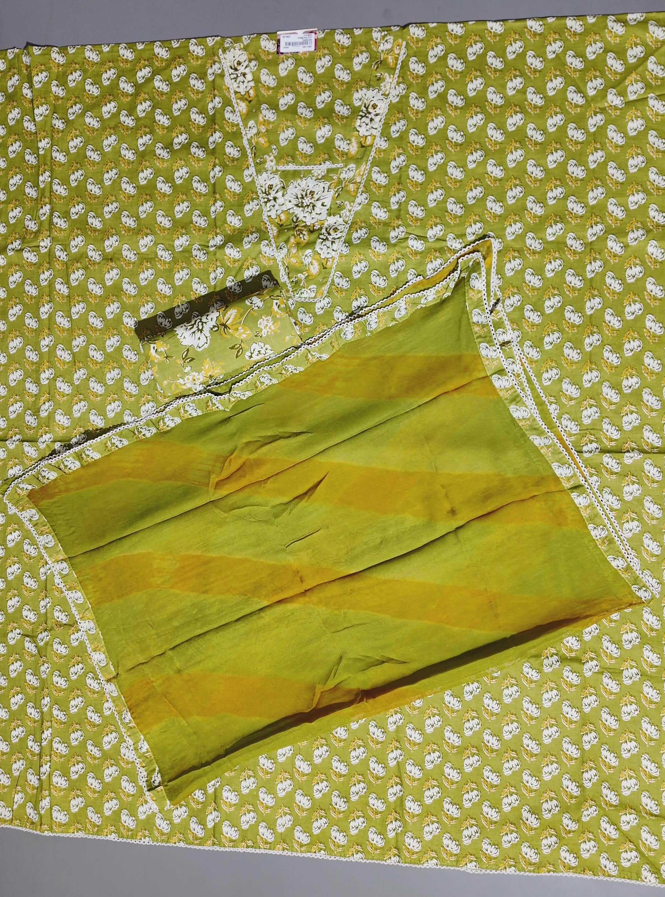 Charming Floral Delight Unstitched Suit in Vibrant Olive