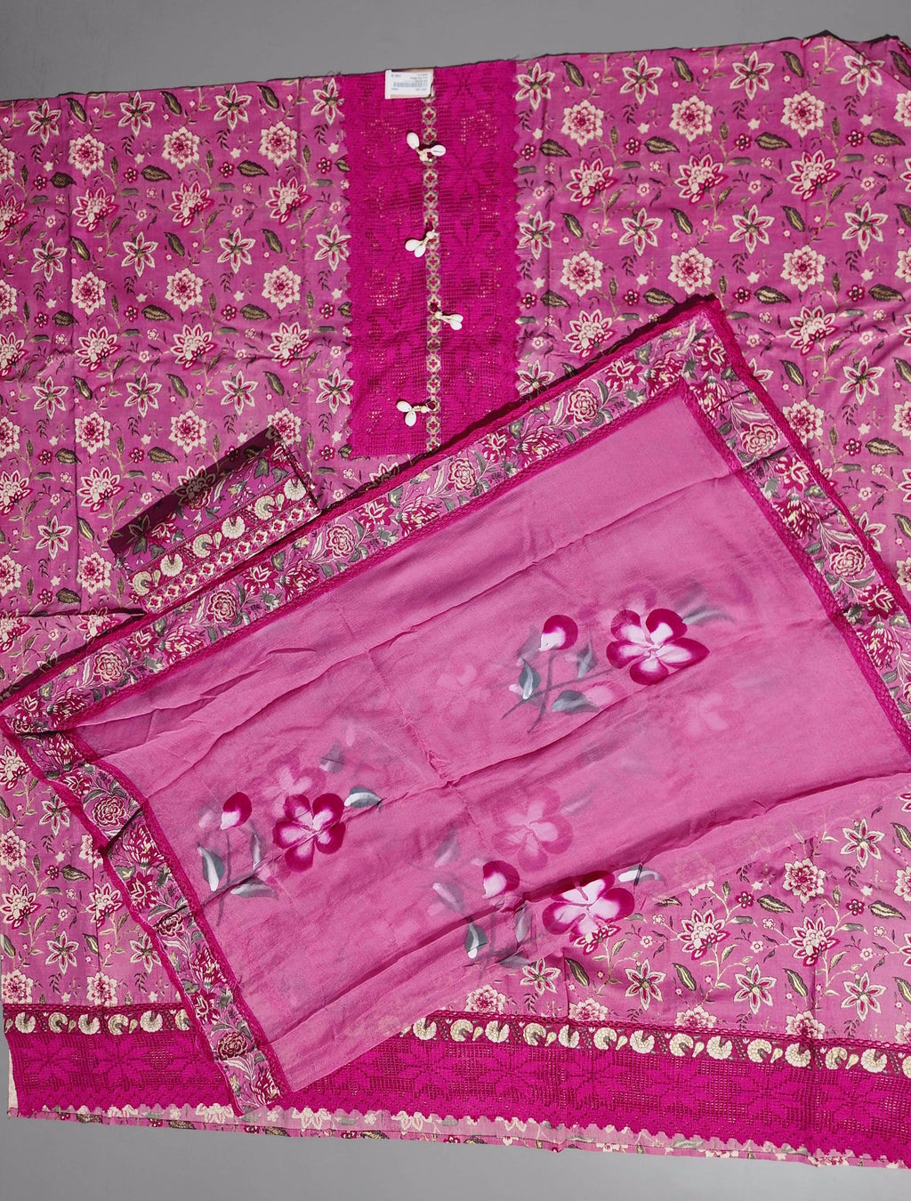 Radiant Magenta Unstitched Suit with Exquisite Lace and Beadwork