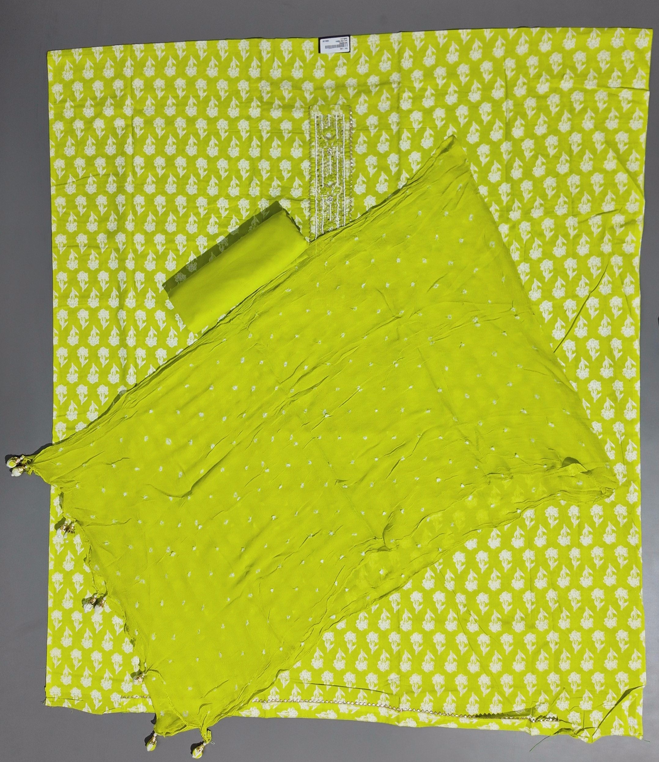 Vibrant Lime Blossom Unstitched Suit: Artisanal Craftsmanship