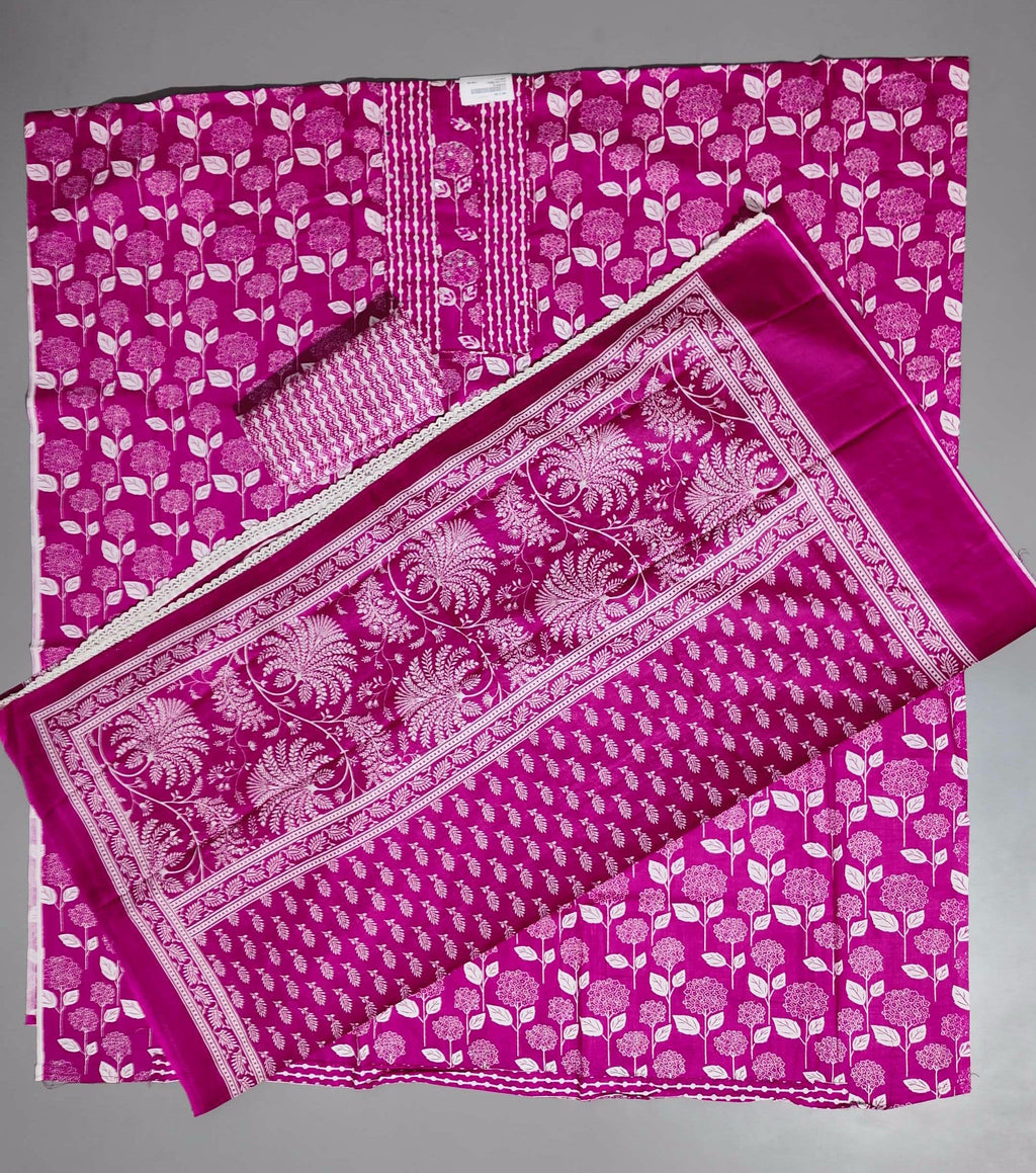 Blossom Symphony: Fuchsia Floral Unstitched Ensemble