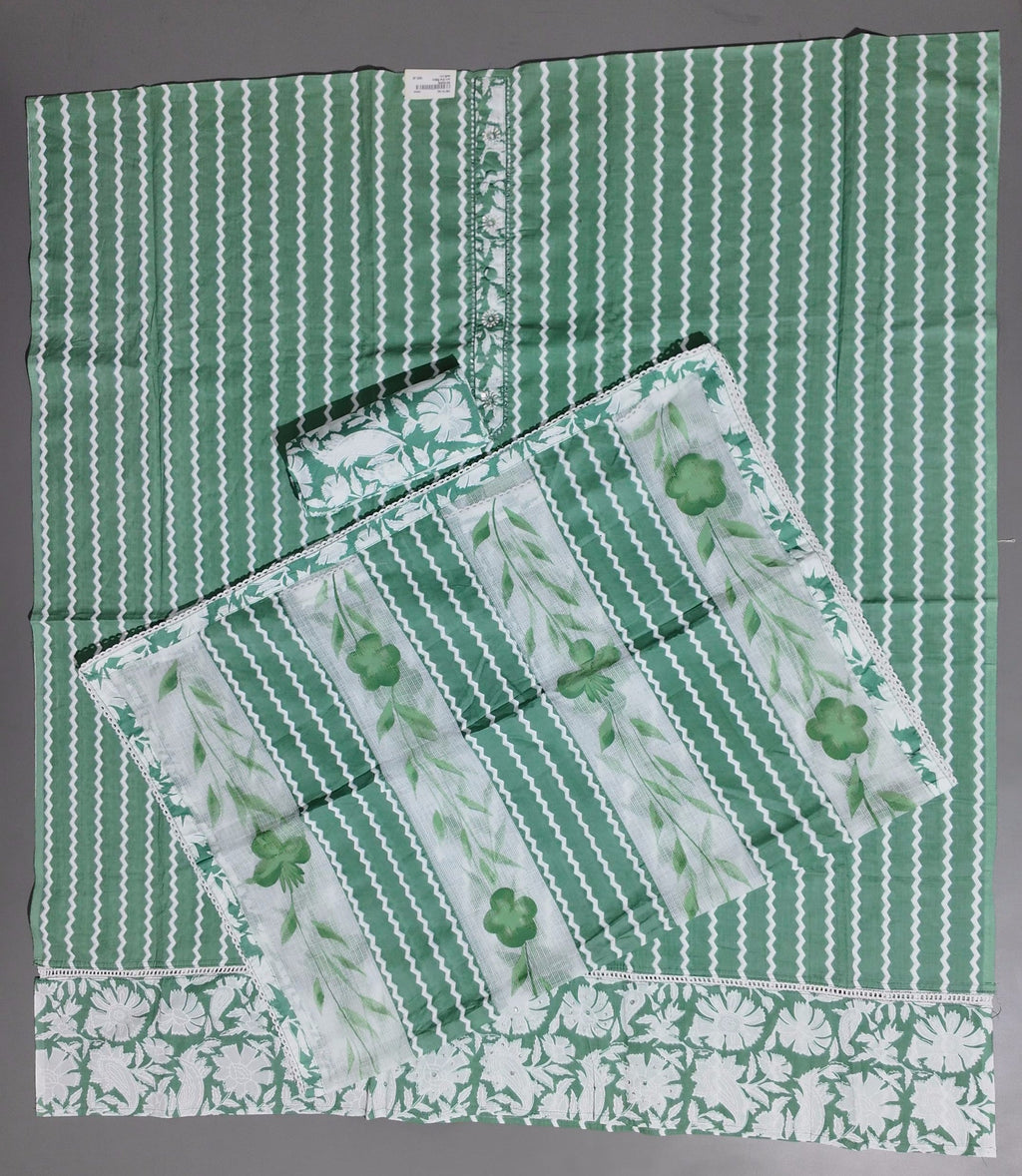 Zigzag Allure: Green Waves Unstitched Suit Set