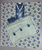 Azure Charm: Artistic Unstitched Suit with Embellished Highlights