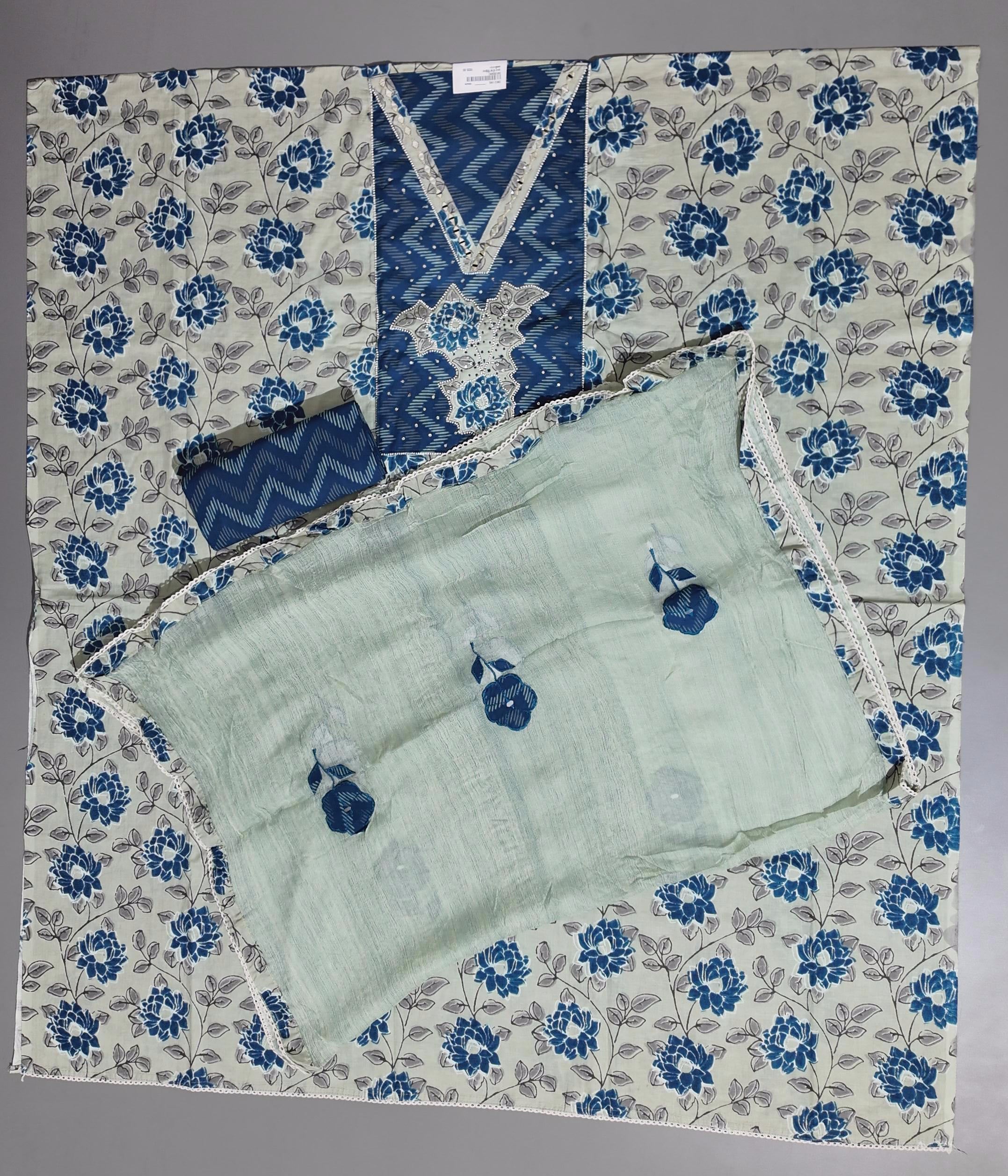 Azure Charm: Artistic Unstitched Suit with Embellished Highlights