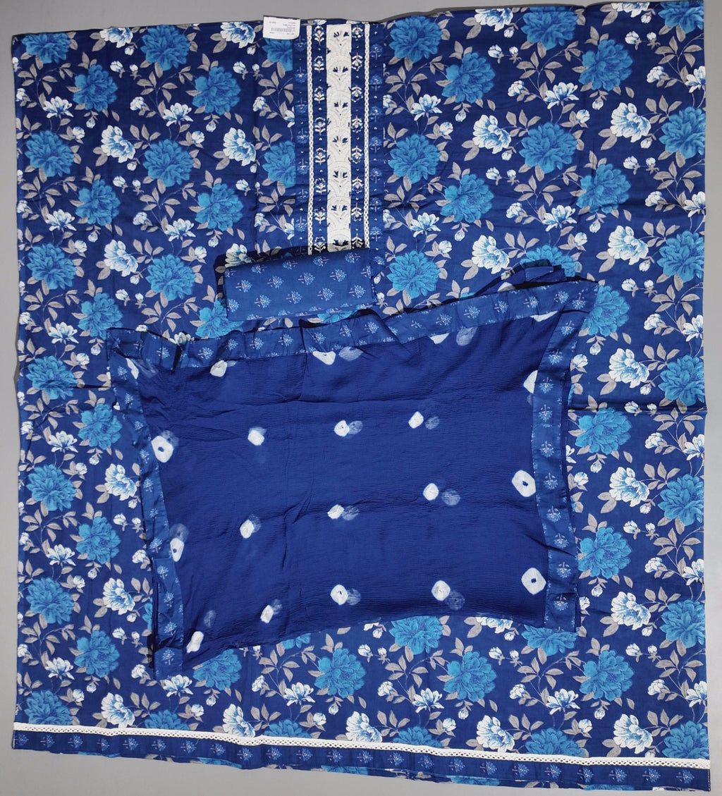 Azure Blossom Unstitched Suit: Craft Your Style